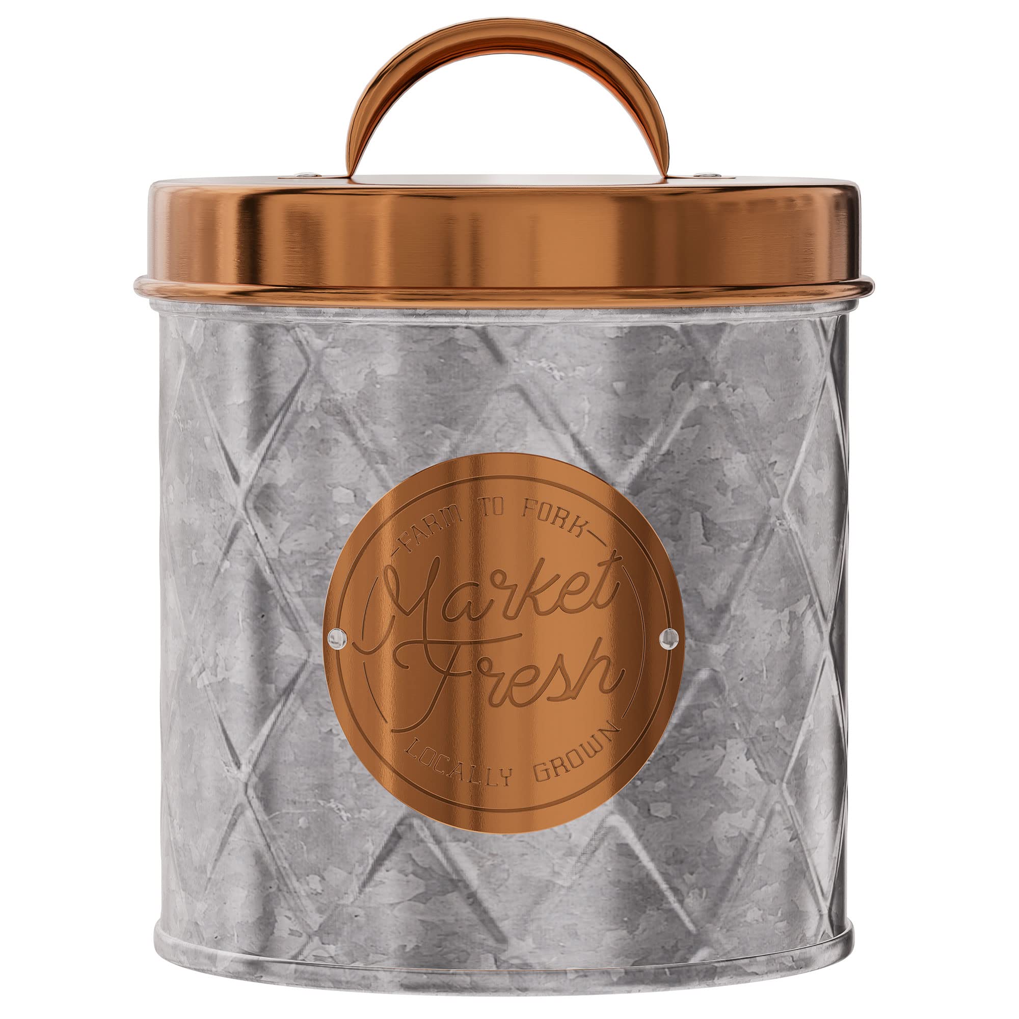 Amici Home Bristol Metal Canister | Food Storage Container With Lid | Canisters For Kitchen Counter | Galvanized Metal/Copper Li