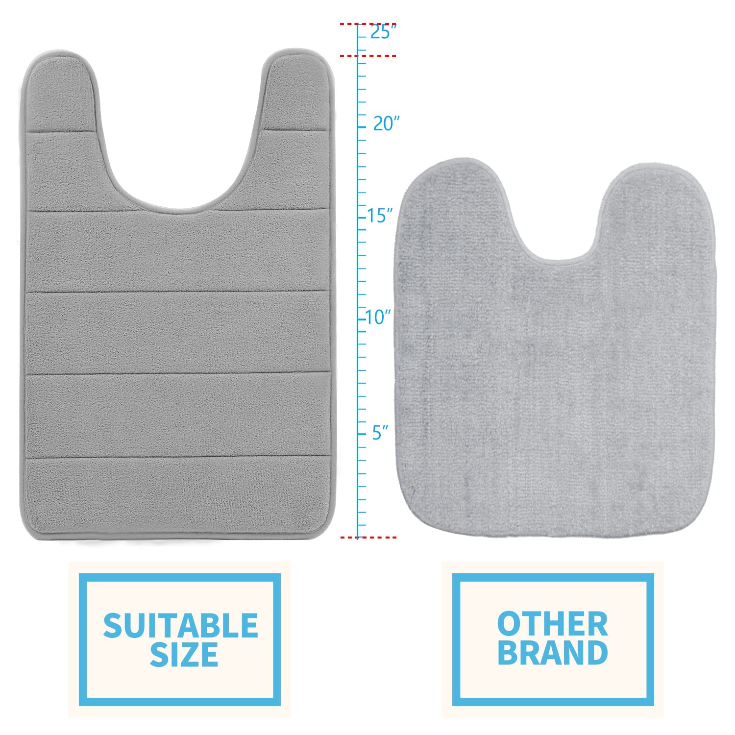 Betus U-Shaped Contour Memory Foam Toilet Mat - Non-Slip Backing, Water Absorbent, Machine Washable, Super Cozy - Luxurious Velv