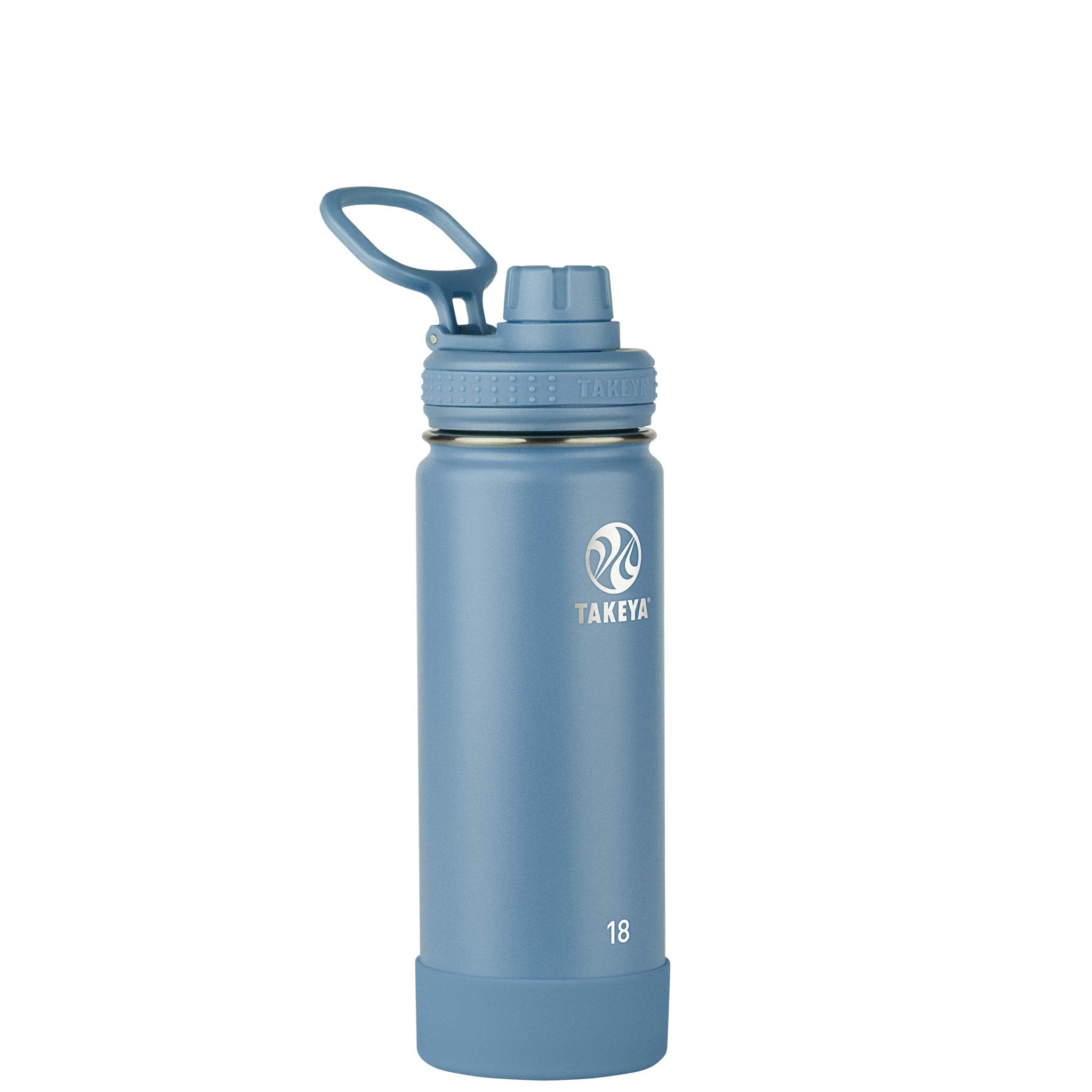 Takeya Actives 18 Oz Vacuum Insulated Stainless Steel Water Bottle With Spout Lid, Premium Quality, Bluestone
