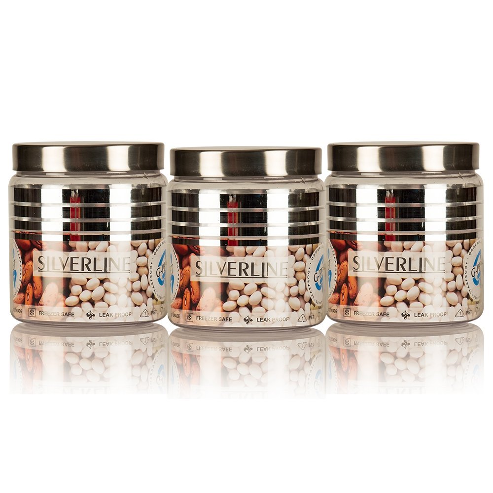 Gpet (Pack Of 3) Silver Line Containers 1800Mlplastic Grocery Container | Home Kitchen Container | Plastic Jar Set