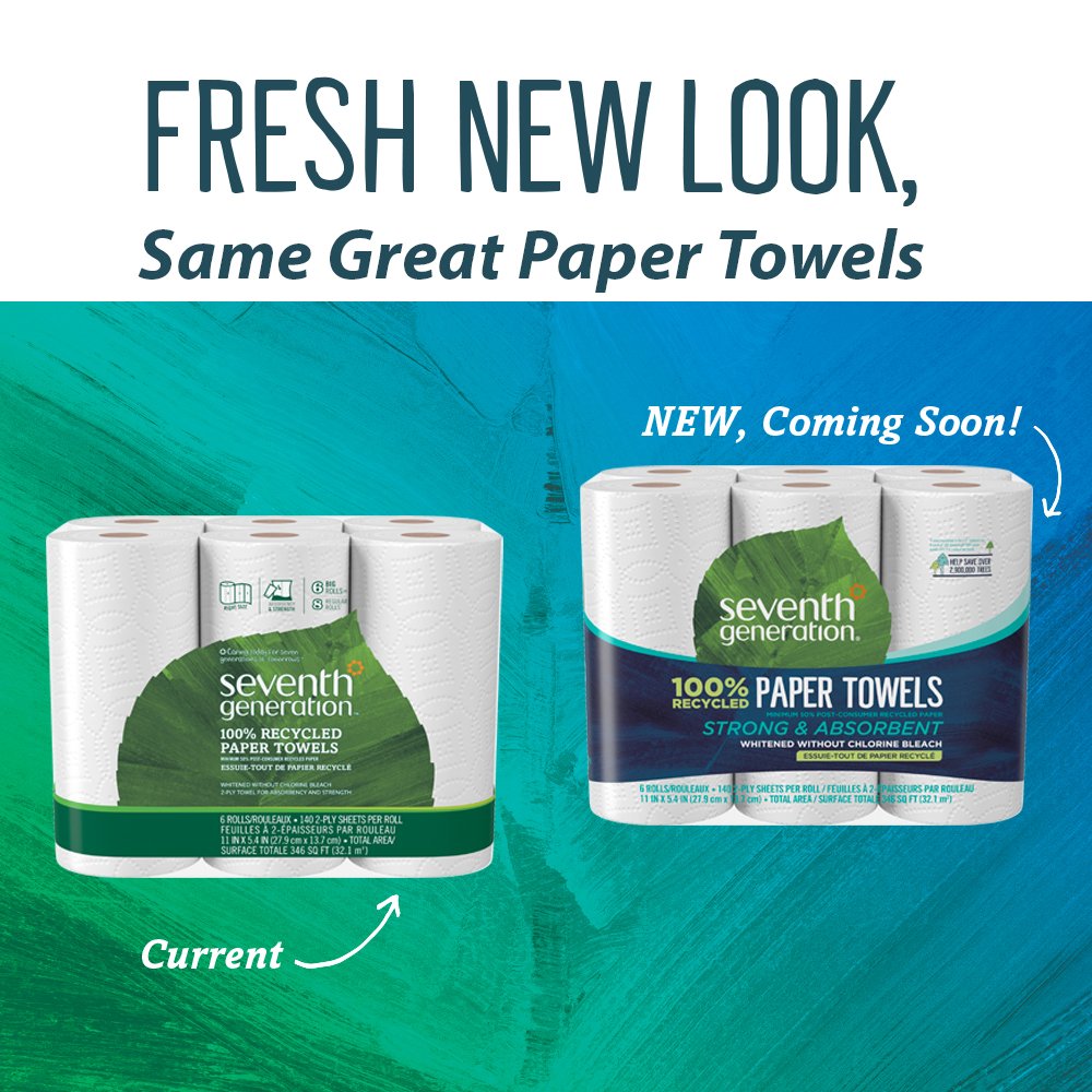 Seventh Generation Paper Towels, 100% Recycled Paper, 2-Ply, 6 Rolls (Packaging May Vary)