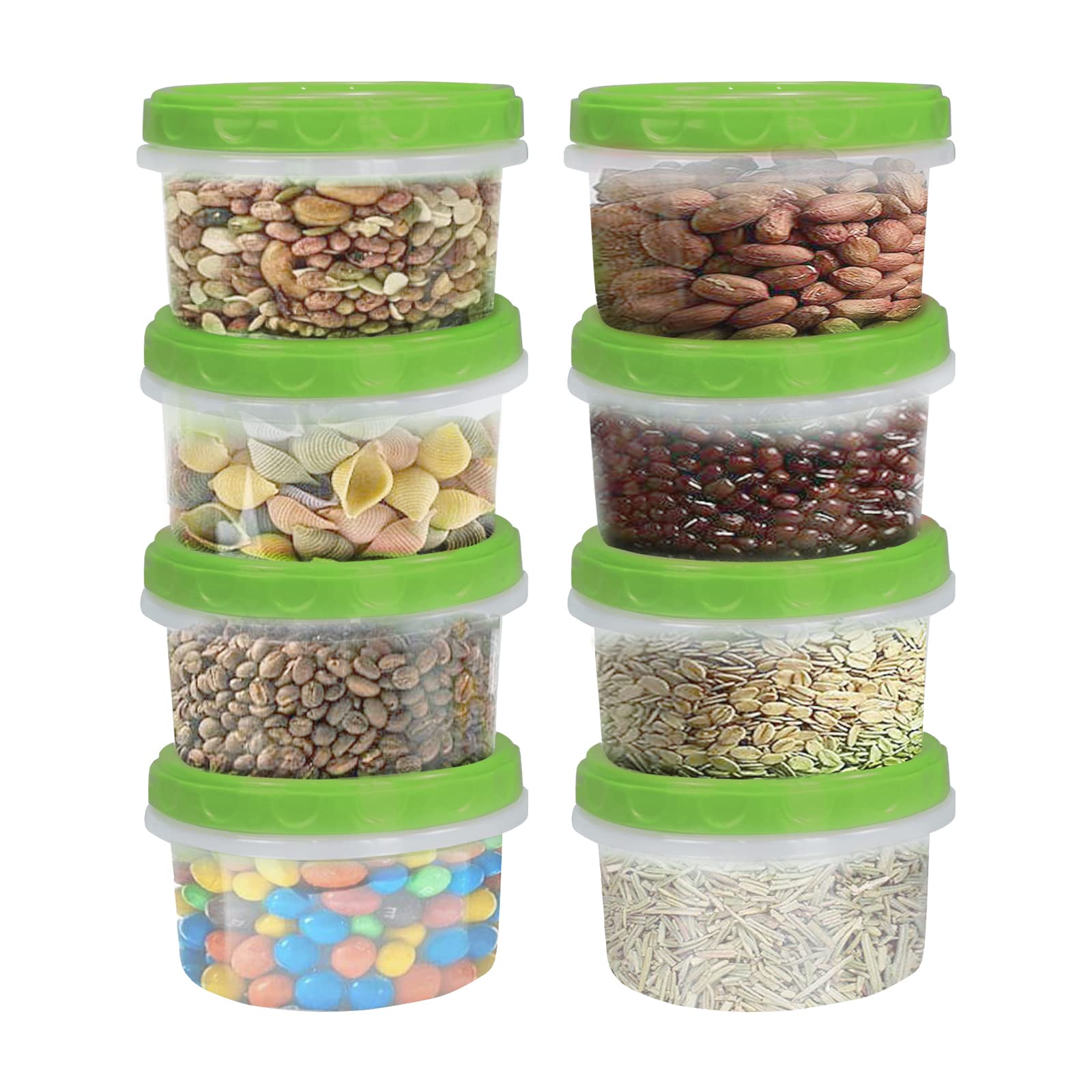 Jucaifu 8 Ounce Reuseable Small Plastic Freezer Storage Container Jars With Screw Lid For Food Snacks Lunch(8Pcs, Green)