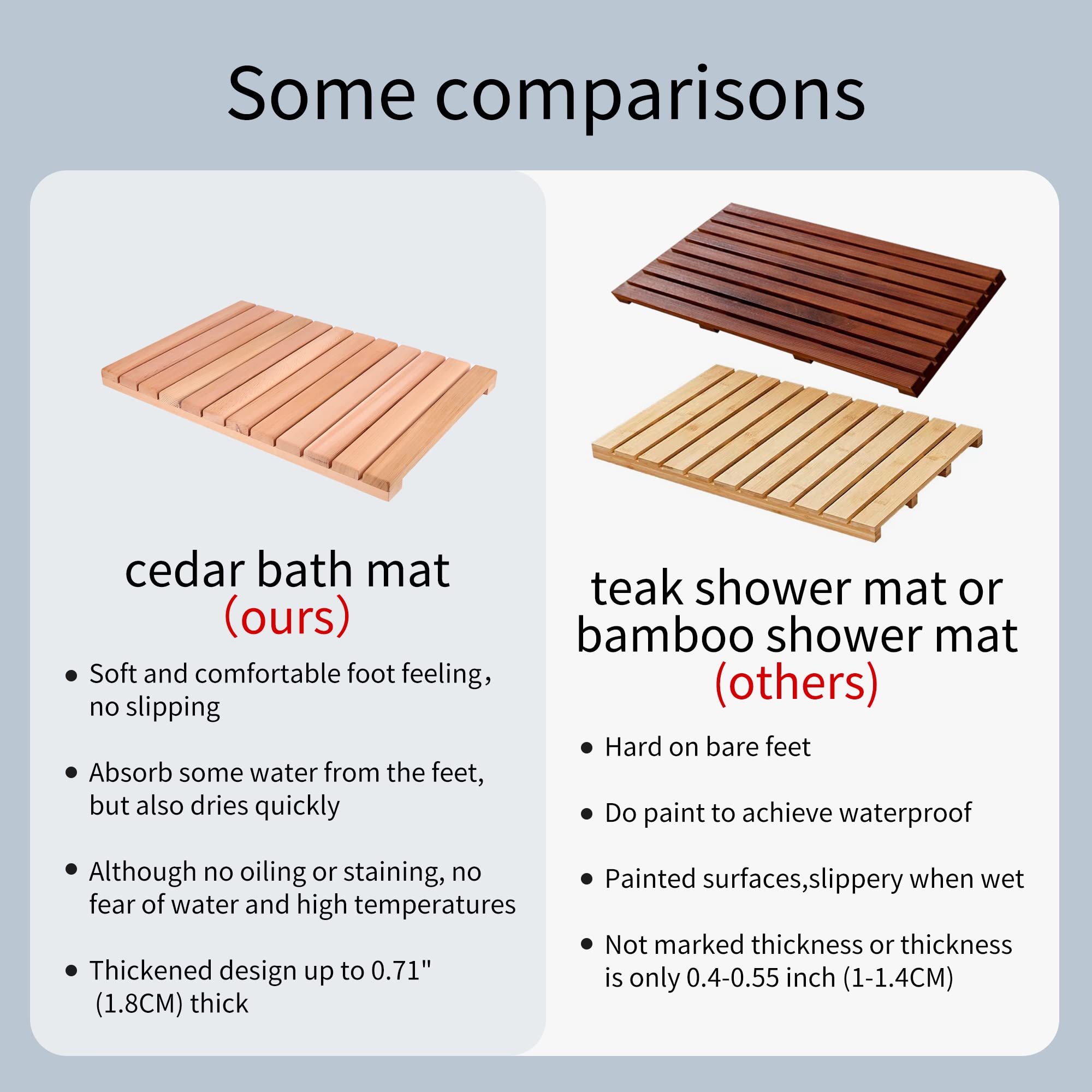Bingaai Cedar Wood Shower Mat, Cedar Wooden Bath Mats, Wood Bath Mat 23.6    15.7 In, Shower Stall Mat Non-Slip For Bathroom Bat