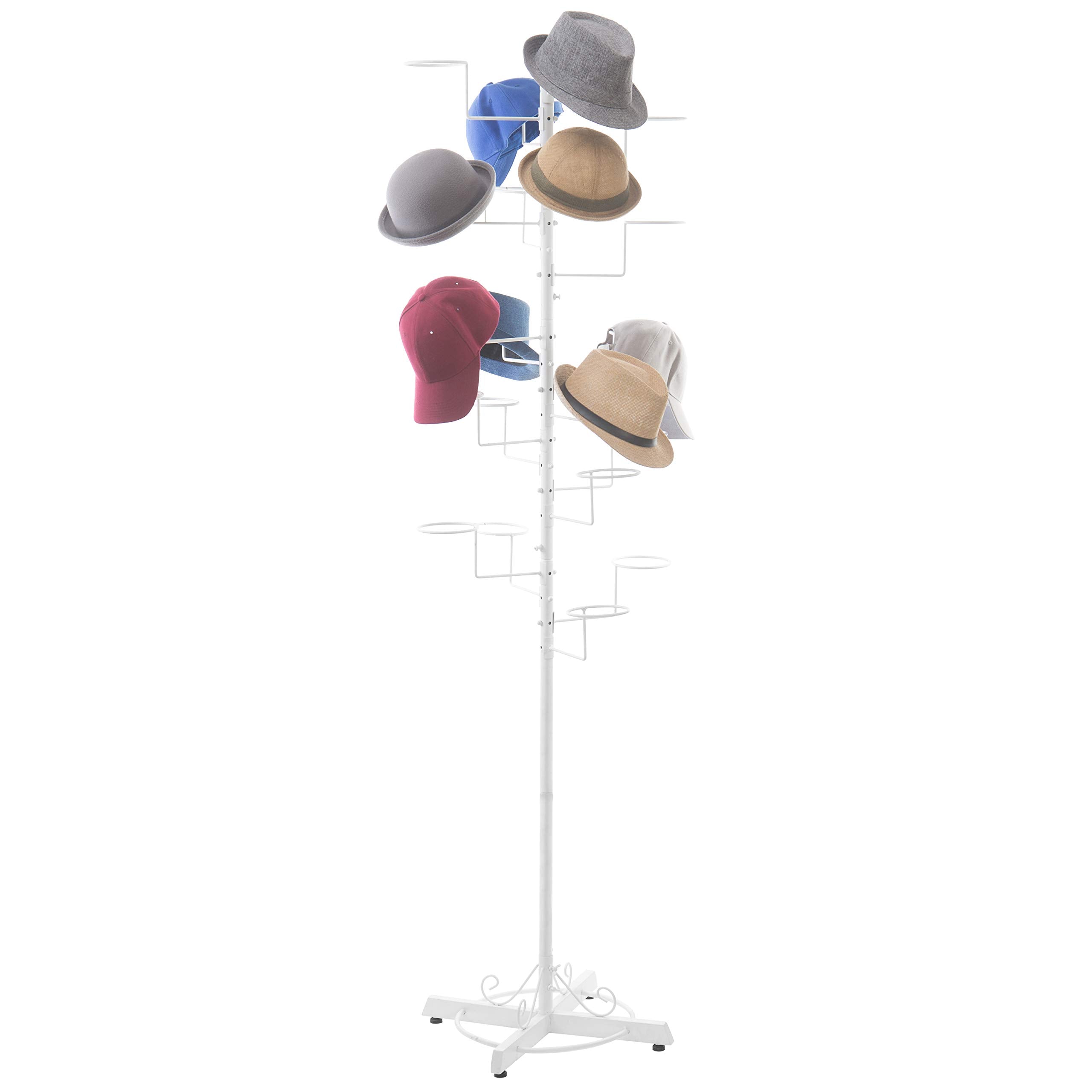 Mygift Modern Large Freestanding Hat Rack Stand, White Metal Retail Wig Or Hat Display Stand With 20 Customizable Circular Hooks