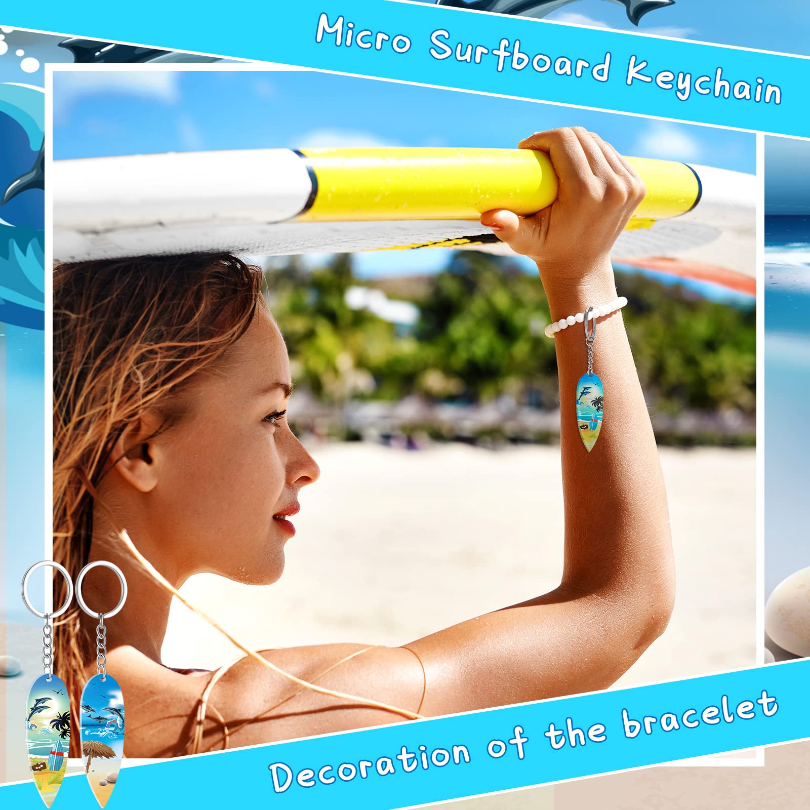 Henoyso 48 Pcs Surfboard Keychains Bulk Beach Party Favors Acrylic Surf Board Key Chains Mini Surfboard Fun Keyring For Beach Su