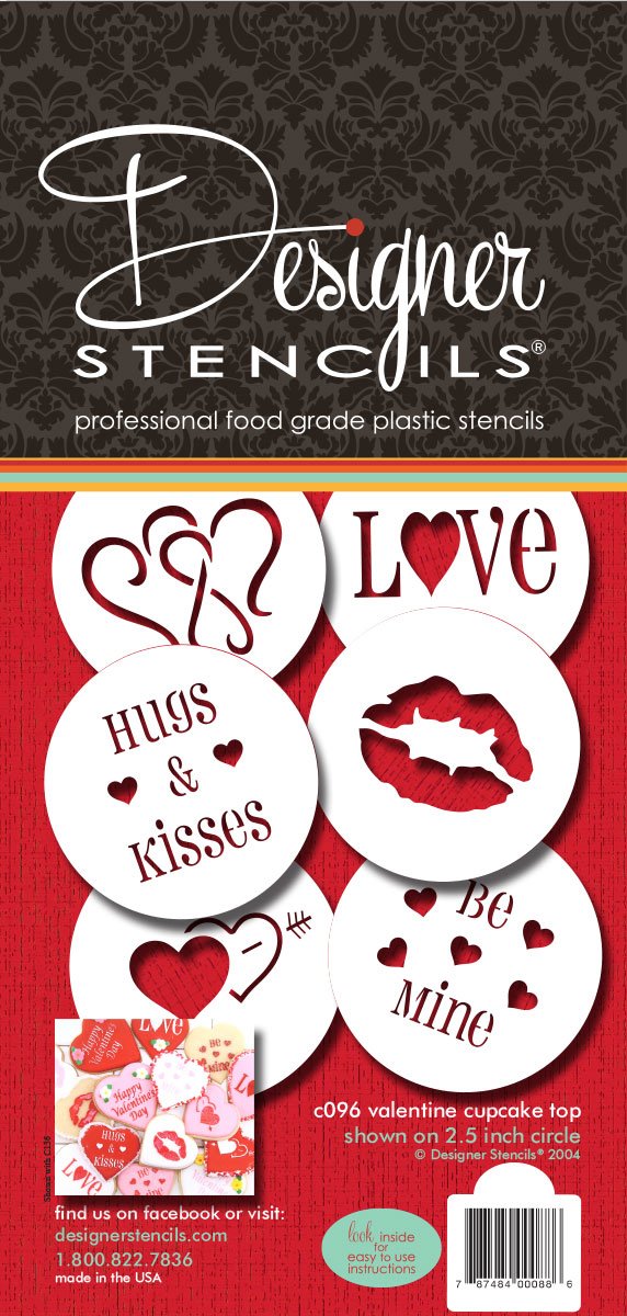 Designer Stencils Valentine Cupcake/Cookie Stencils, Beige/Semi-Transparent