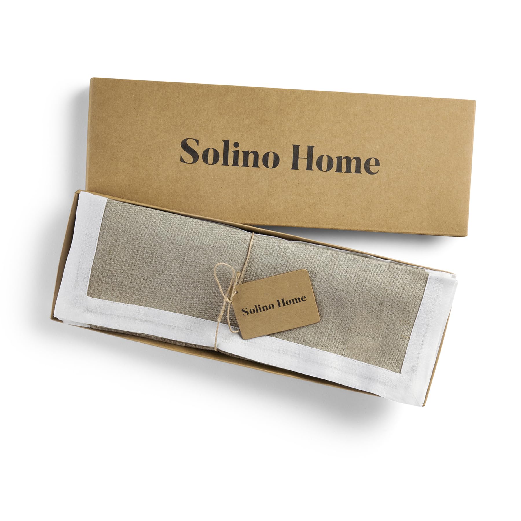 Solino Home Linen Placemats Set Of 4-100% Pure Linen Cloth Fabric Placemats White And Natural - 19'' L X 14'' W Inch Washable Di