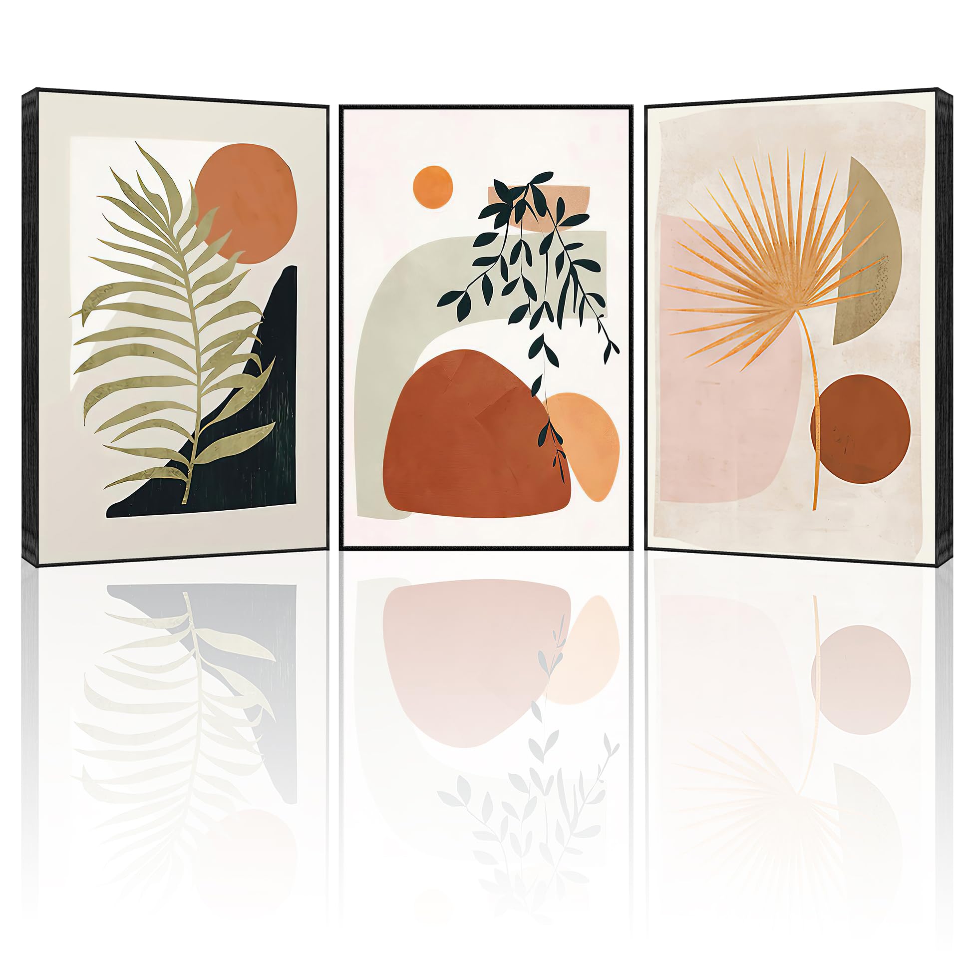 Sijifacai Boho Wall Art Set Of 3 - Framed Minimalist Artwork For Living Room,Bedroom,Office Wall Decor - Mid Century Modern 12X1