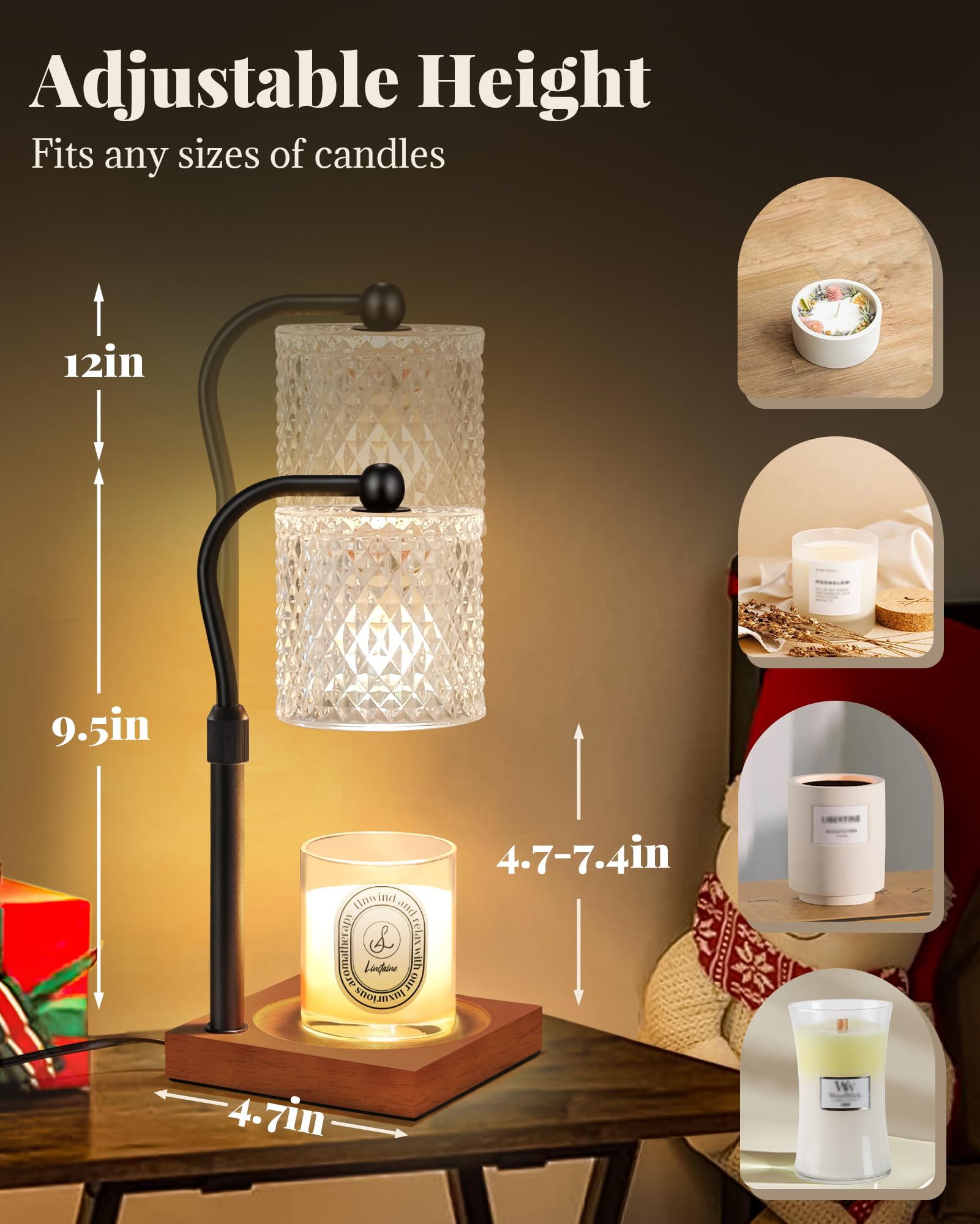 Candle Warmer Lamp with Timer Dimmer Adjustable Height, Birthday Housewarming New Home Decor Gifts for Women, Electric Wax Warme