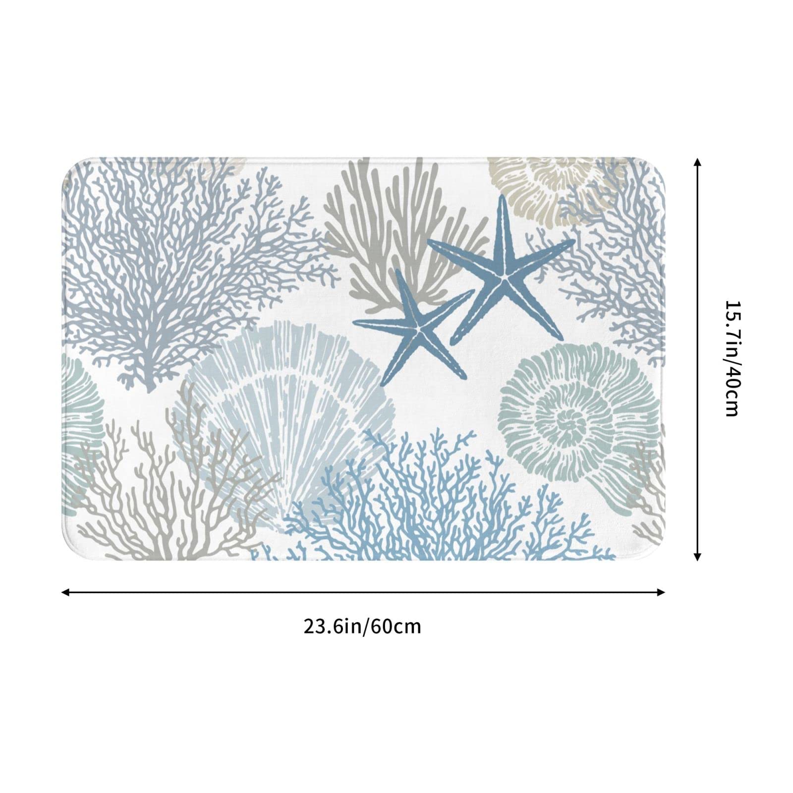 Coastal Beach Bath Mats For Bathroom Decor, Seashells Starfish Absorbent Bath Rug Non-Slip Floor Rug Carpets For Kitchen Bathroo