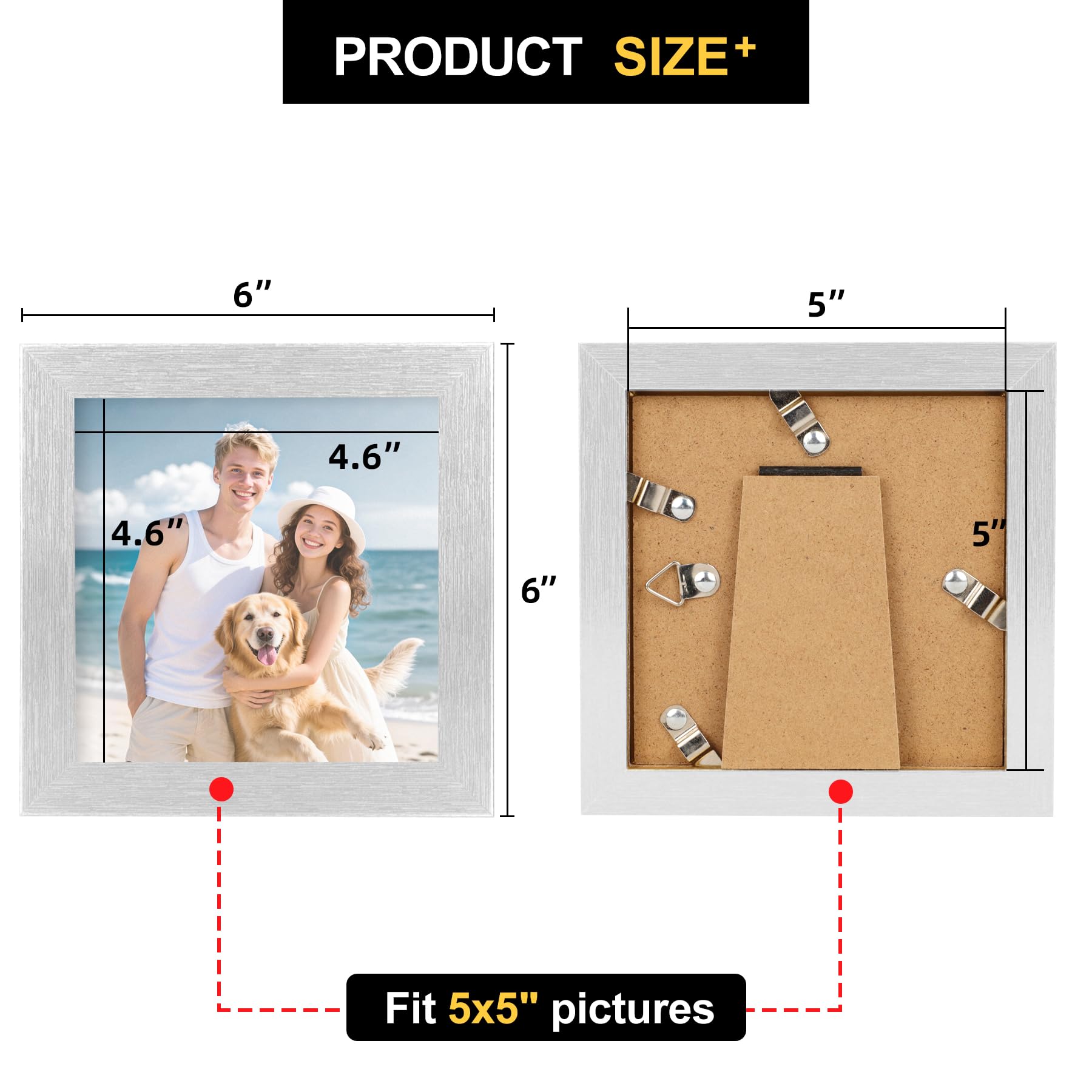 TOFOREVO Picture Frames 5x5 Set of 2 Distressed Silver Wood Grain Photo Frame for Gallery Wall Mounting or Tabletop Display