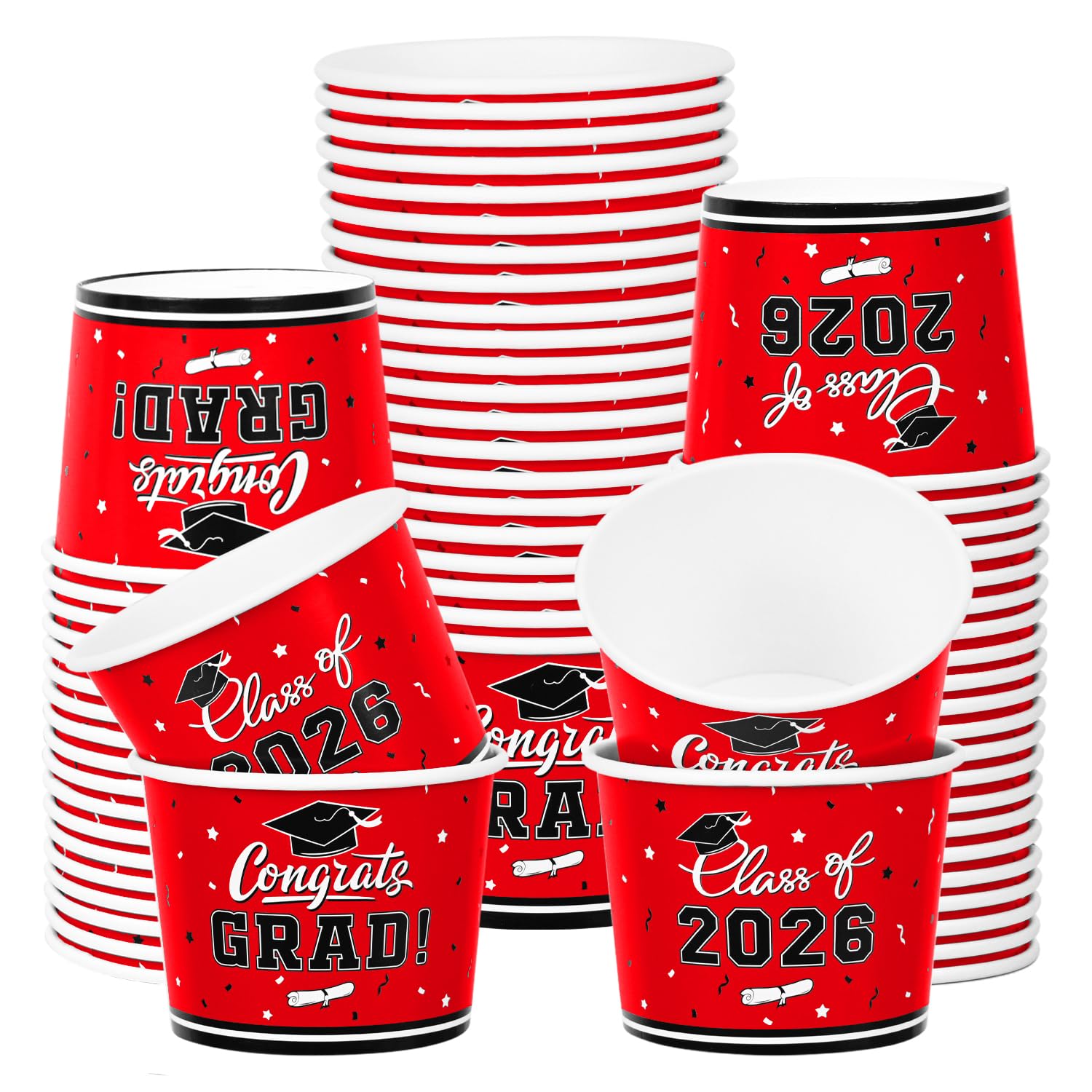 Gatherfun 2026 Graduation Decorations Kit - Class of 2026 Congrats Grad Party Pack with Paper Ice Cream - Snack Cups for 50 Gues