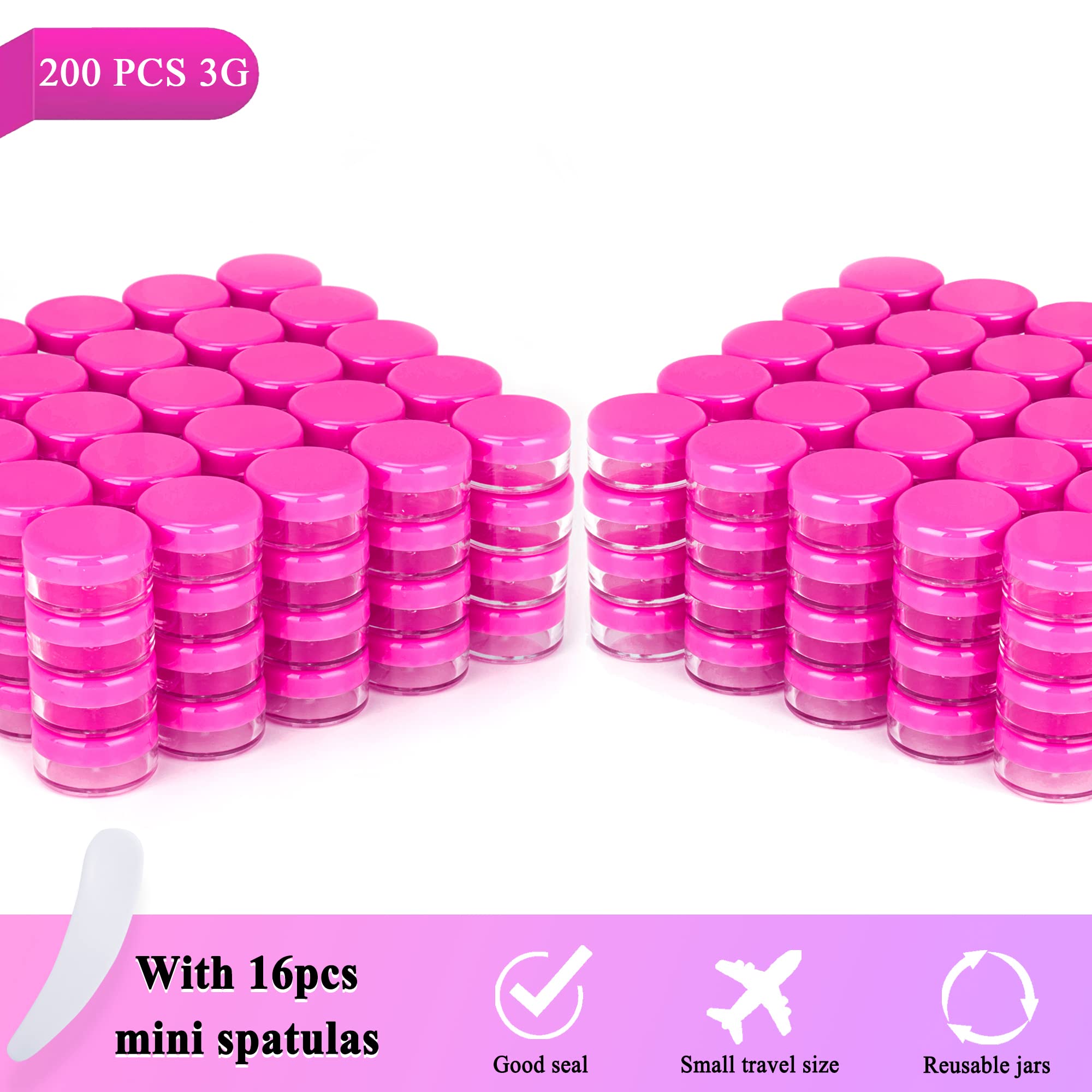 200Pcs 3 Gram Sample Containers, 3Ml Empty Jars With Lids, Small Cosmetic Containers, Mini Sample Jars With 16Pcs Mini Spatulas