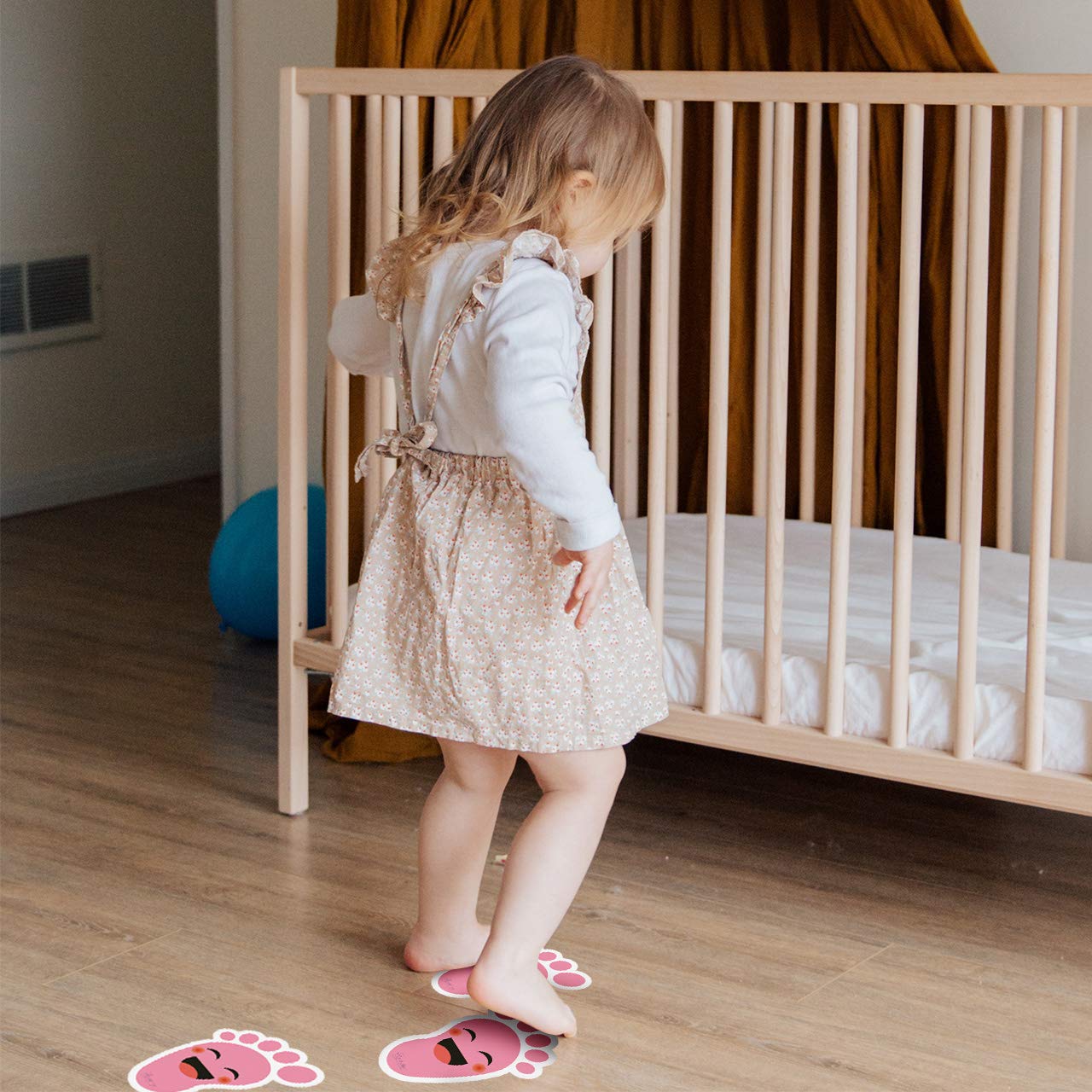 Beautyflier 20 Pairs Self-Adhesive Kids Footprint Stickers Cartoon Guide Floor Decals Social Distance Cute Smile Floor Stickers