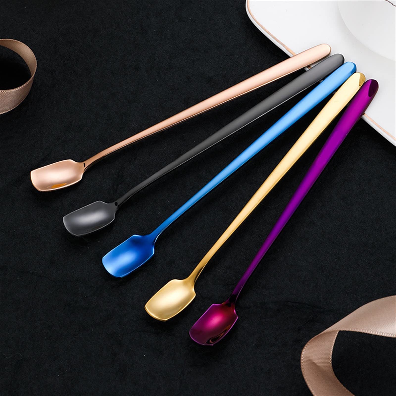 MENGKK Soup Ladles Colorful Spoons for Tea Coffee Milk Drinks Stainless Steel Cutlery(Silver)