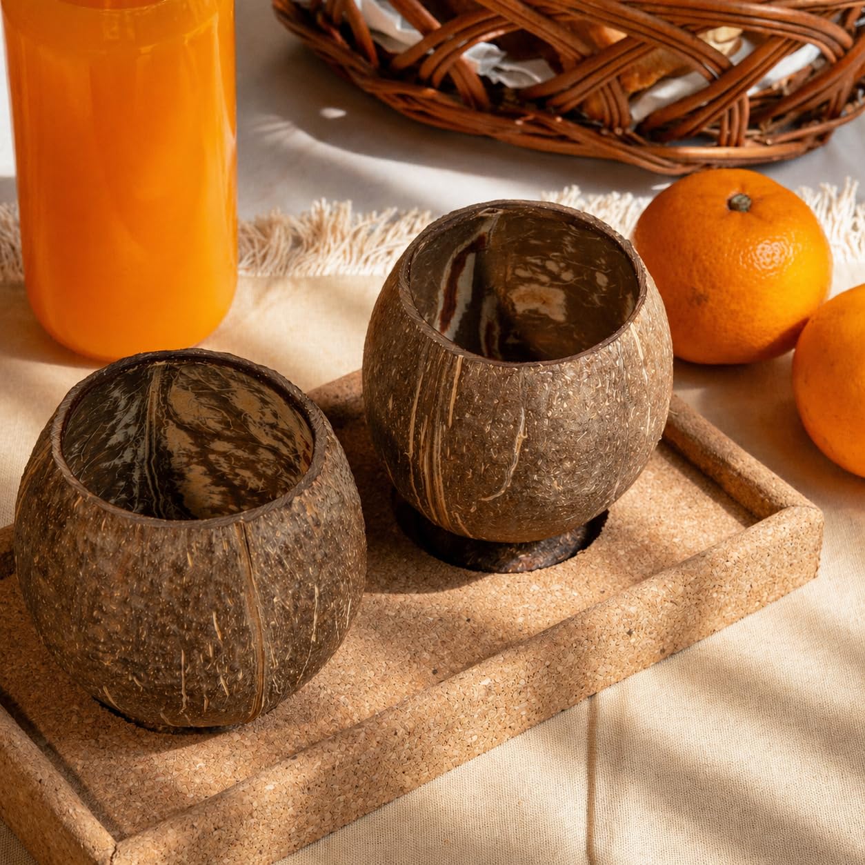Thenga Handmade Large Coconut Shell Cups, 300350 Ml, Set Of 2