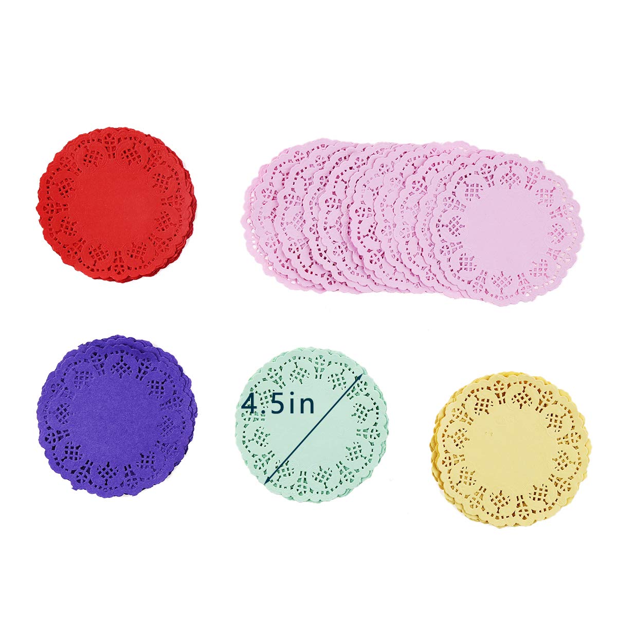 100 Pieces Assorted Colors Floral Round Paper Doilies For Cakes, Desserts, Baked Treat Display, Ideal For Weddings, Formal Event