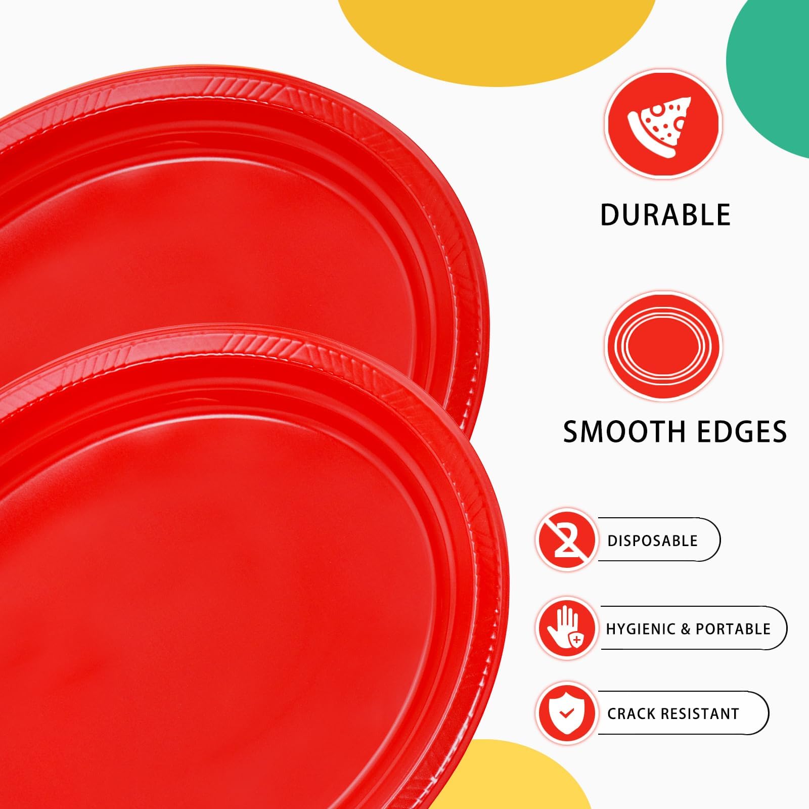 Bonsiny 50 Count Red Plates Disposable Heavy Duty 10'' X 12'' Oval Plastic Party Plates - Red Plastic Plates For Party Birthday