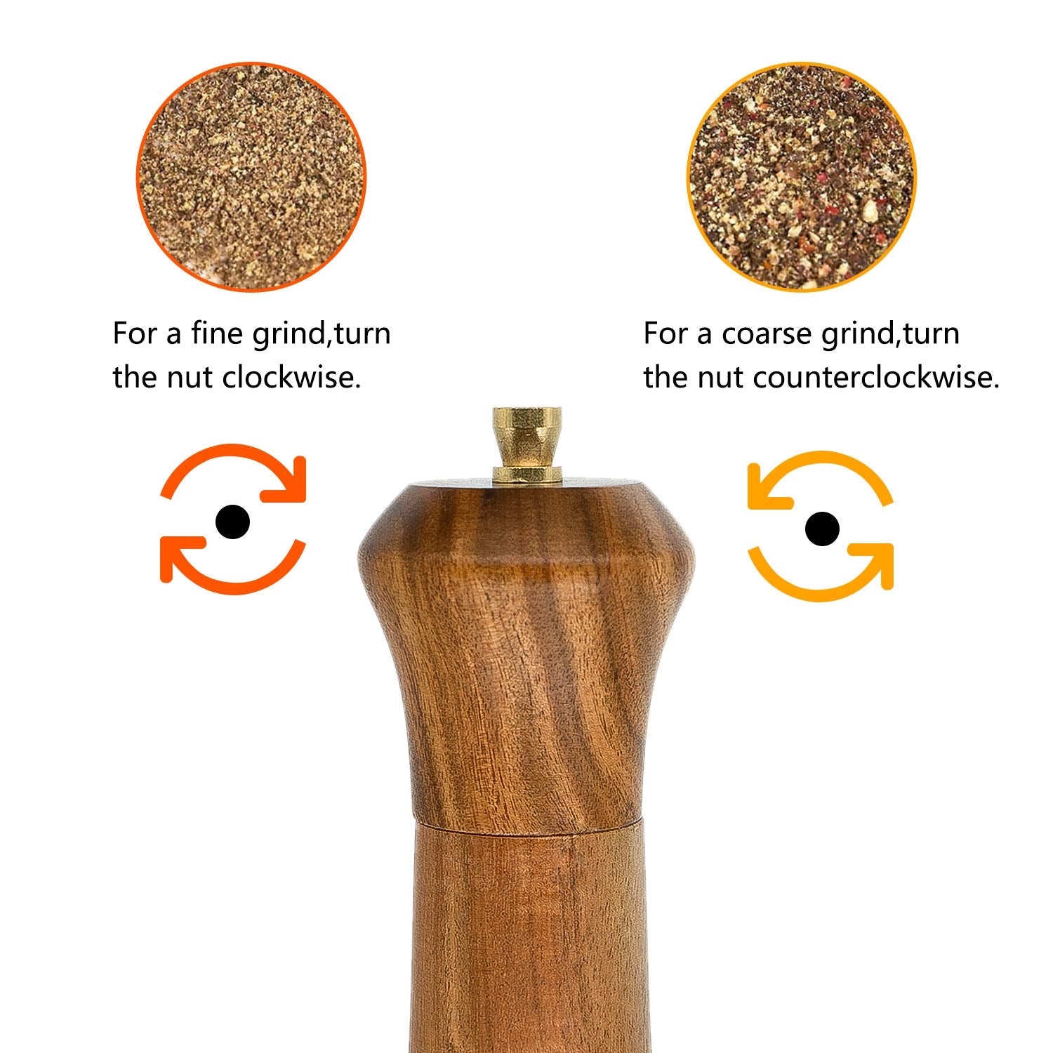 UNIOVC Wooden Pepper Grinder - 10" Acacia Wood Mill with Adjustable Coarseness - Salt & Pepper Shaker Tableware Gift