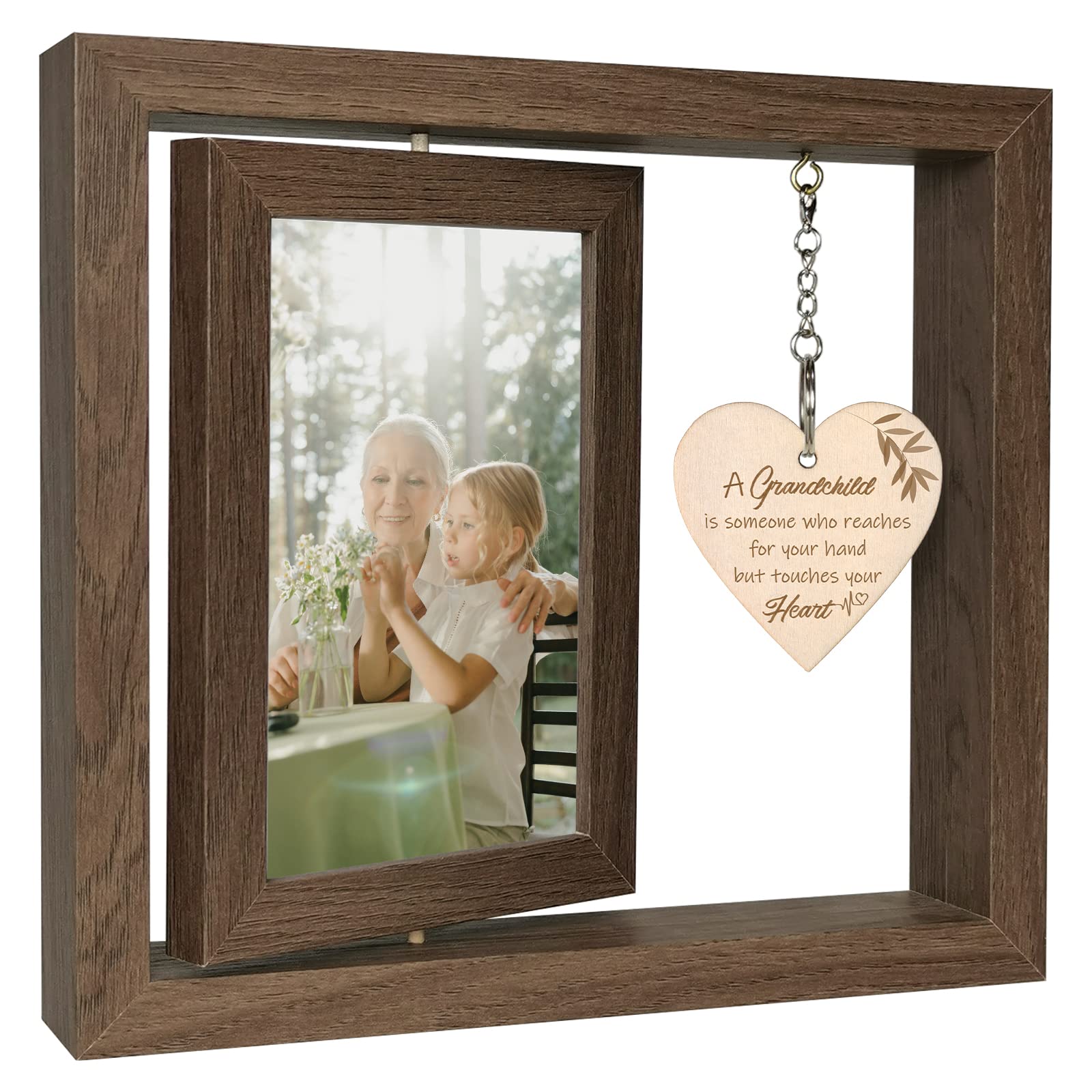 EYITUPC Grandkids Make Life Grand Grandparents Picture Frame, Rotating Floating Grandkids Photo Frame for Birthday Mothers Day,