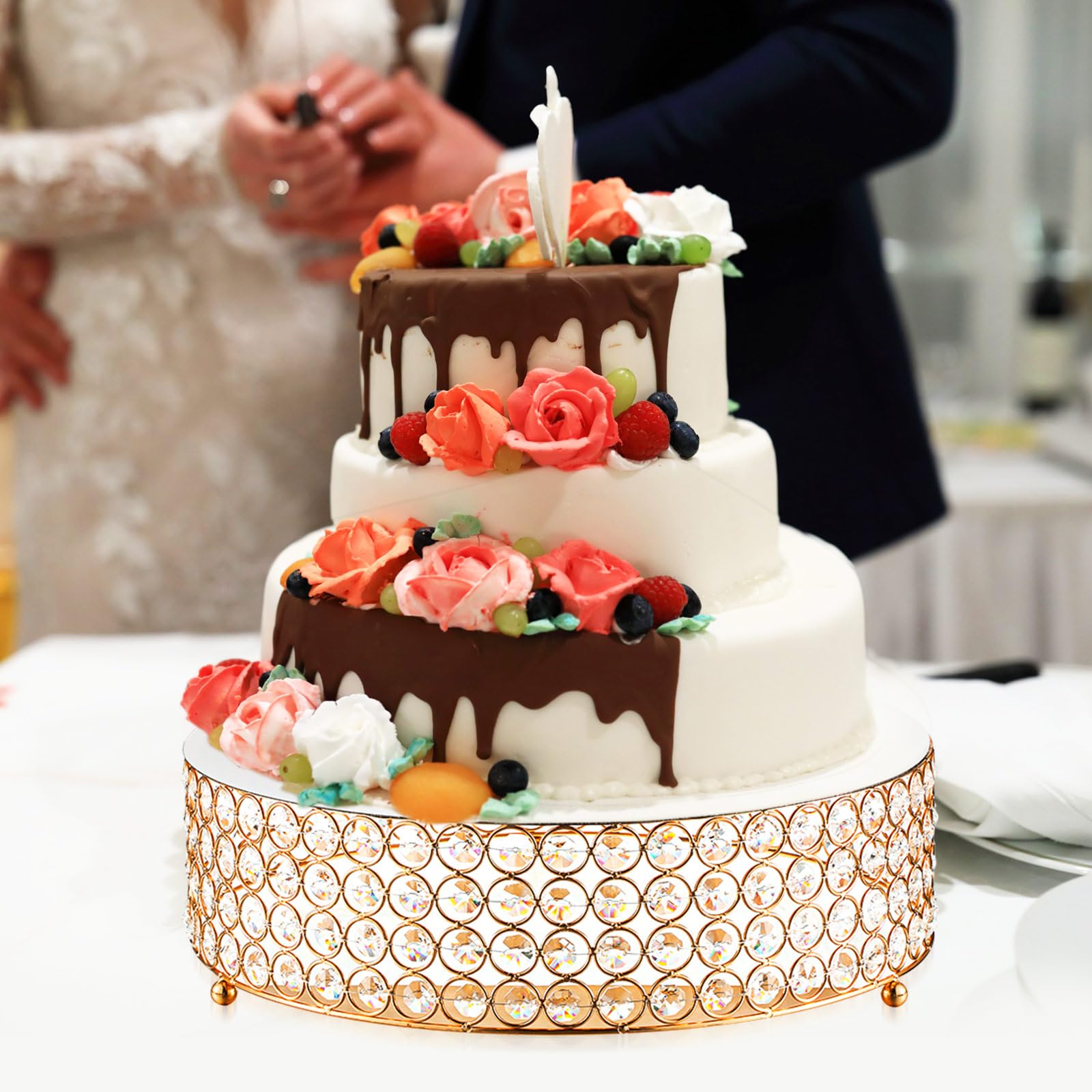 Uiifan 4 Pcs Crystal Gold Cake Stand Set 4 Size Elegant Round Dessert Display Stand Metal Cupcake Stand With Mirror Plate Crysta