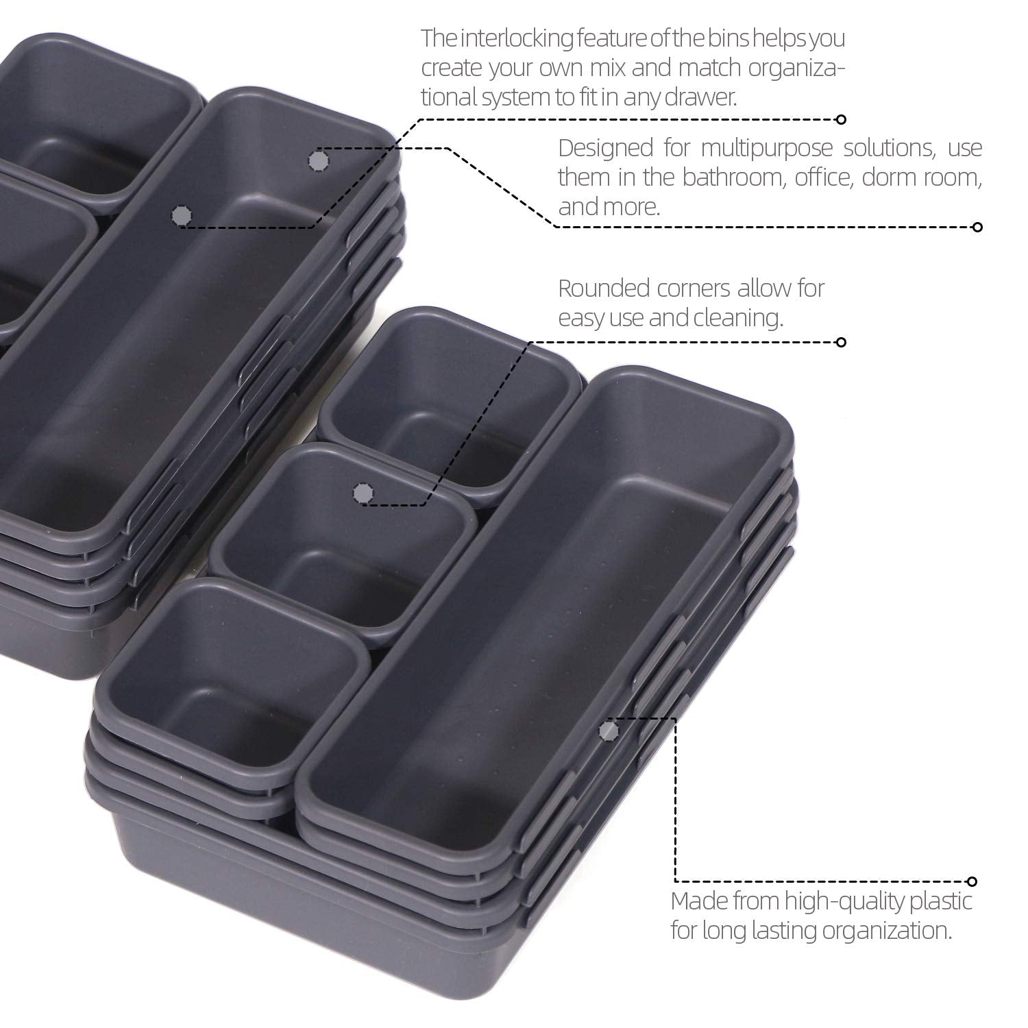 Set of 24 Interlocking Desk Drawer Organizer Tray Dividers Plastic Shallow Narrow Drawers Organizers Separators Storage Bins Con