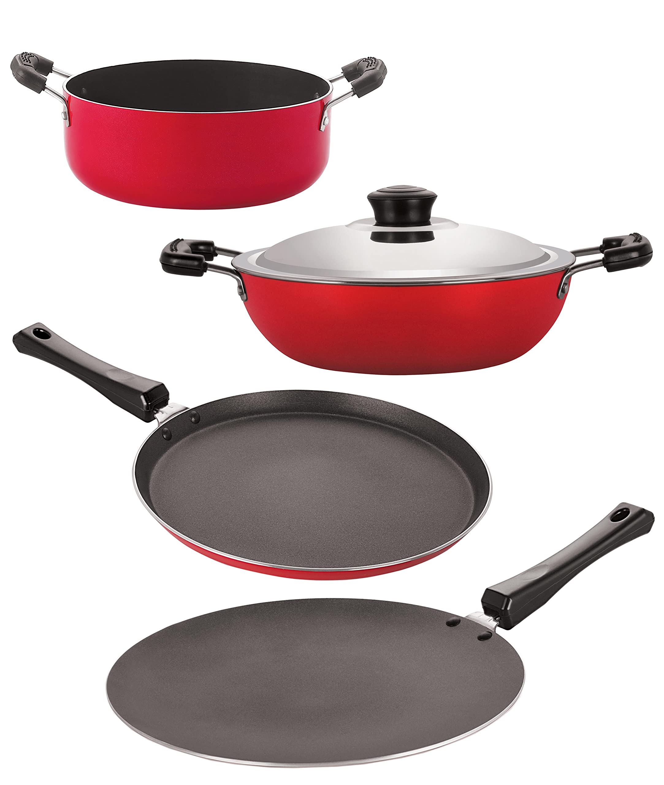 Nirlon Gas Compatible Non Stick Aluminium Cookware Set Of 4 Pieces (Ft10_Ct11_Dkd(J)_Cs24)