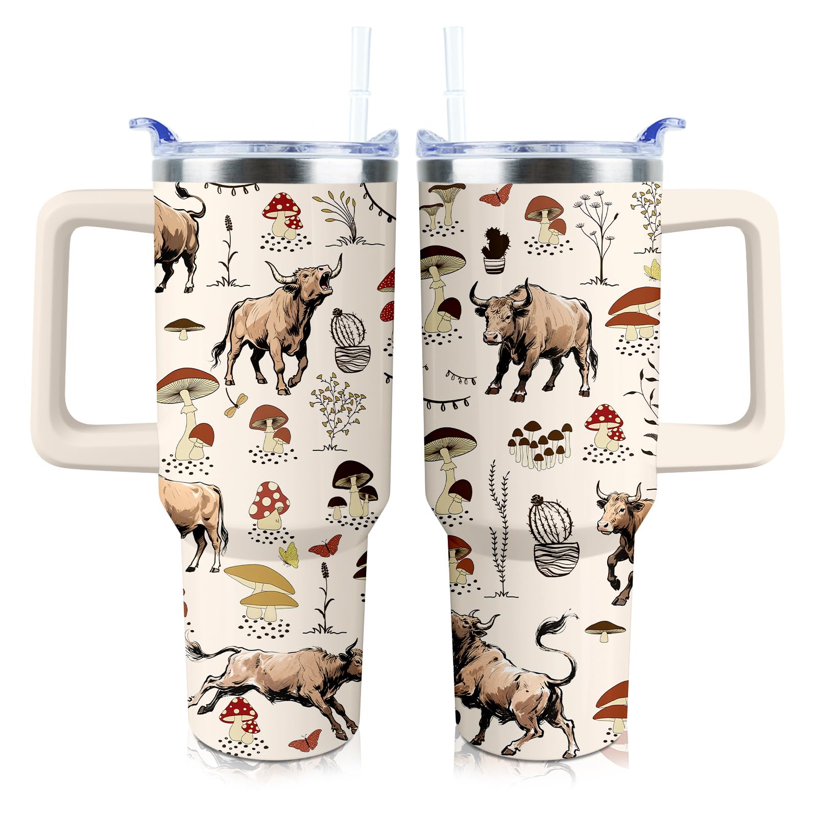 Highland Cow Tumbler 40 oz Tumbler with Handle and Straw Lid Leak Proof - Farmhouse Floral Coffee Travel Mug with Handle Insulat