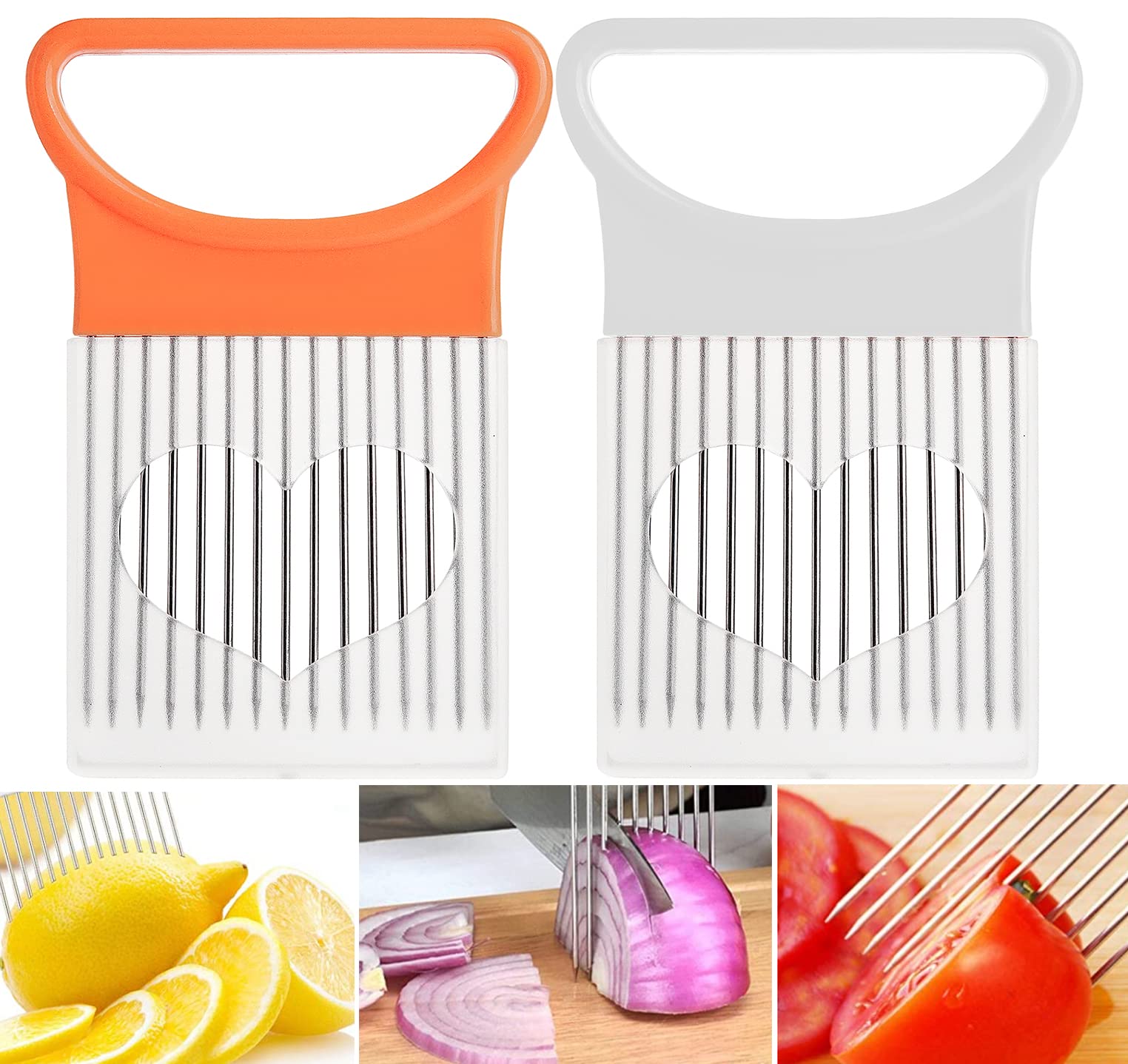 Onion Holder Slicer Cutter Chopper - Tomato Vegetable Lemon Potato Cutter Slicer Odor Remover (Yellow+White 2Pcs Per Set)