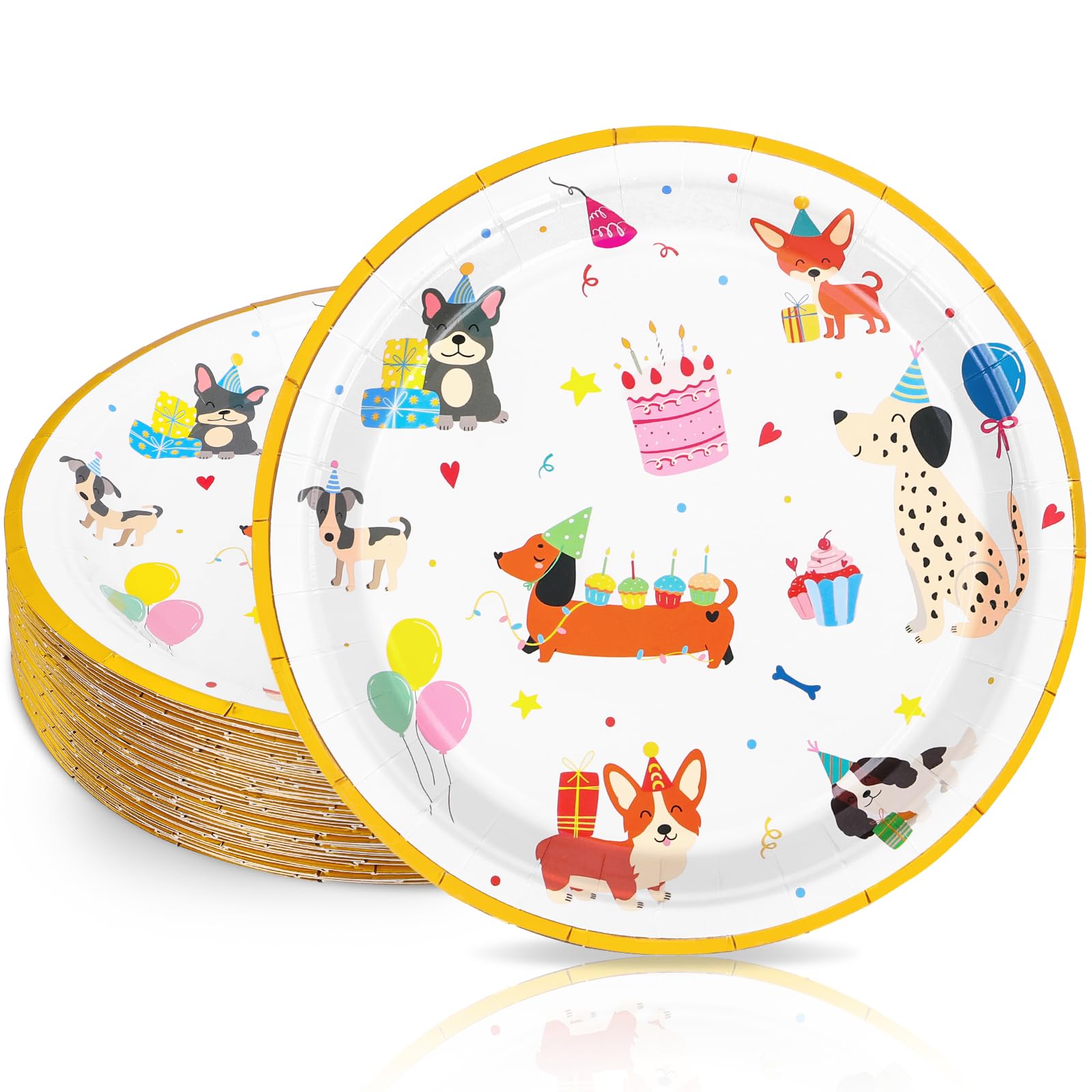 FYSUIMU 40Pcs Cartoon Dog Birthday Paper Plates 9 Inch Disposable Plates Decorative Dinner Dessert Plates for Holiday Baby Showe