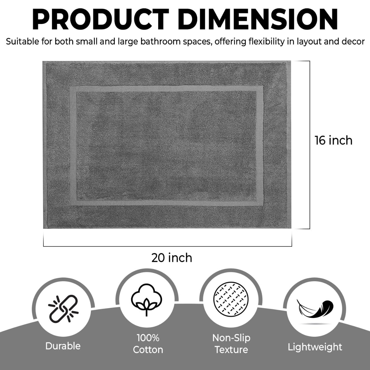 Eco Towels Cotton Banded Bath Mats 2 Pack, [Not A Bathroom Rug], 22''X34'' (Grey)