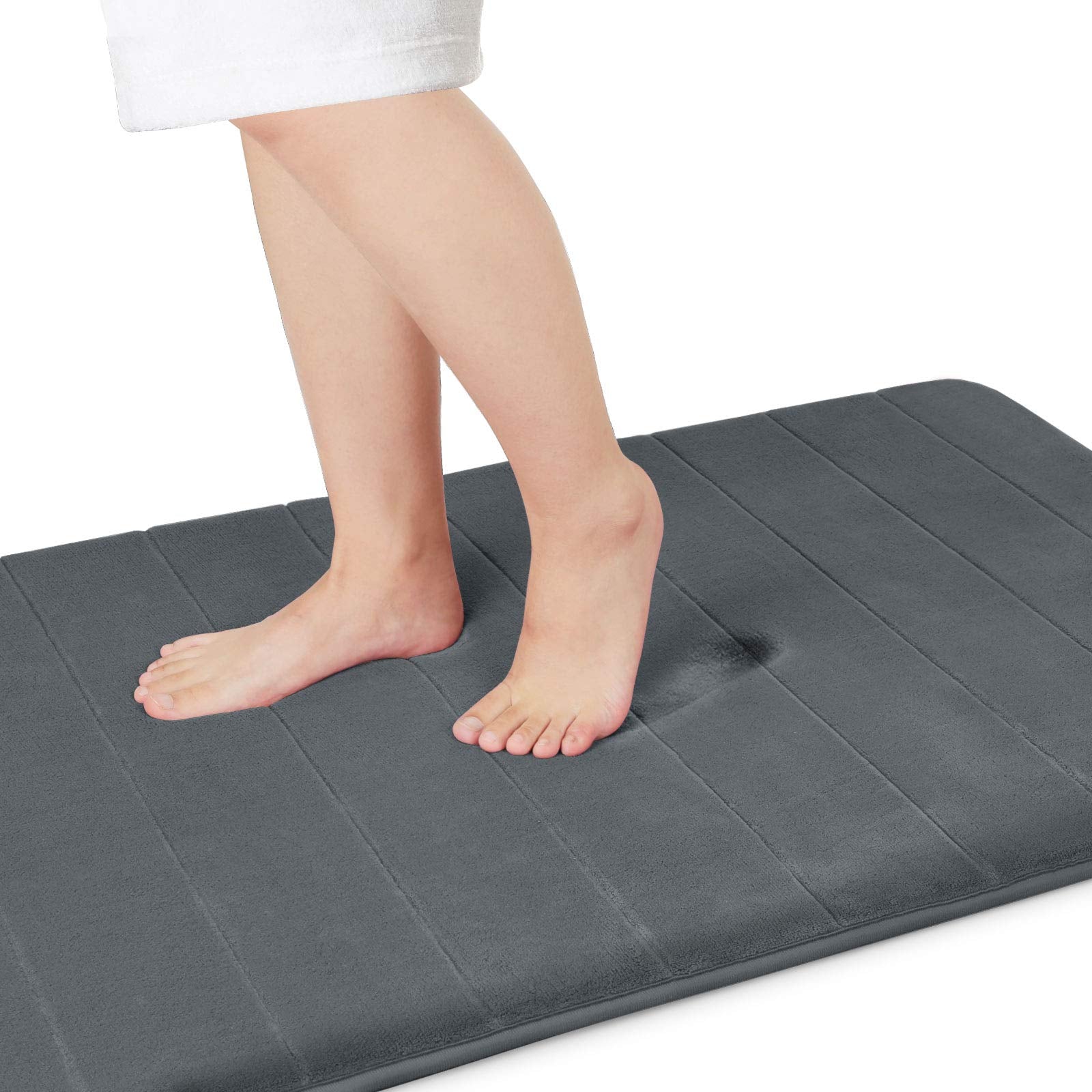 Yimobra Memory Foam Bath Mat Large Size  44 x 24 Inches Soft and Comfortable  Super Water Absorption  Non-Slip  Thick  Machine Wash  Easier to Dry for Bathroom Floor Rug  Dark Gray