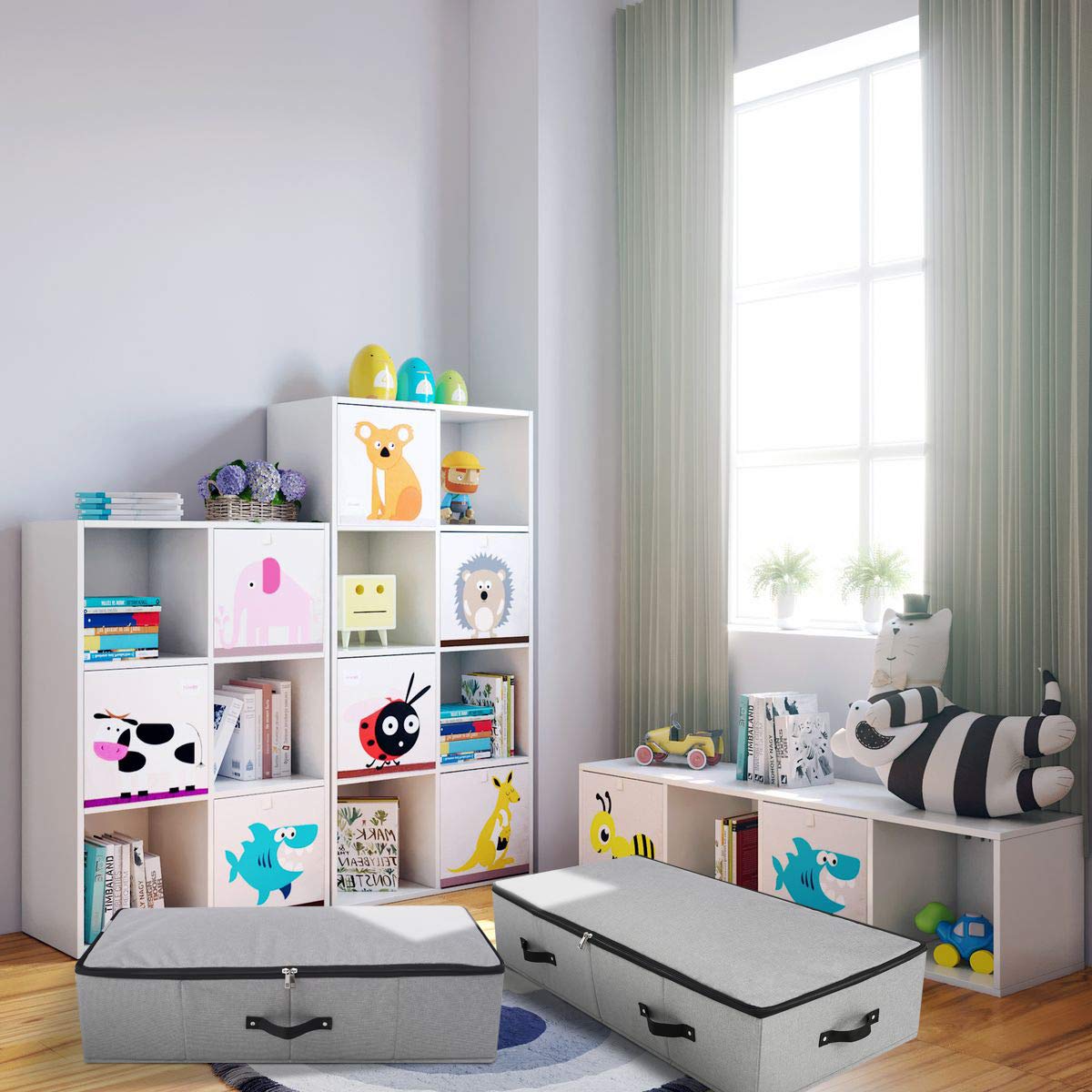2PCS Foldable Under Bed Storage Container with Plastic Support Liner, Handles, Zipper lid, Sweater Pillow Blankets ClothesStorag