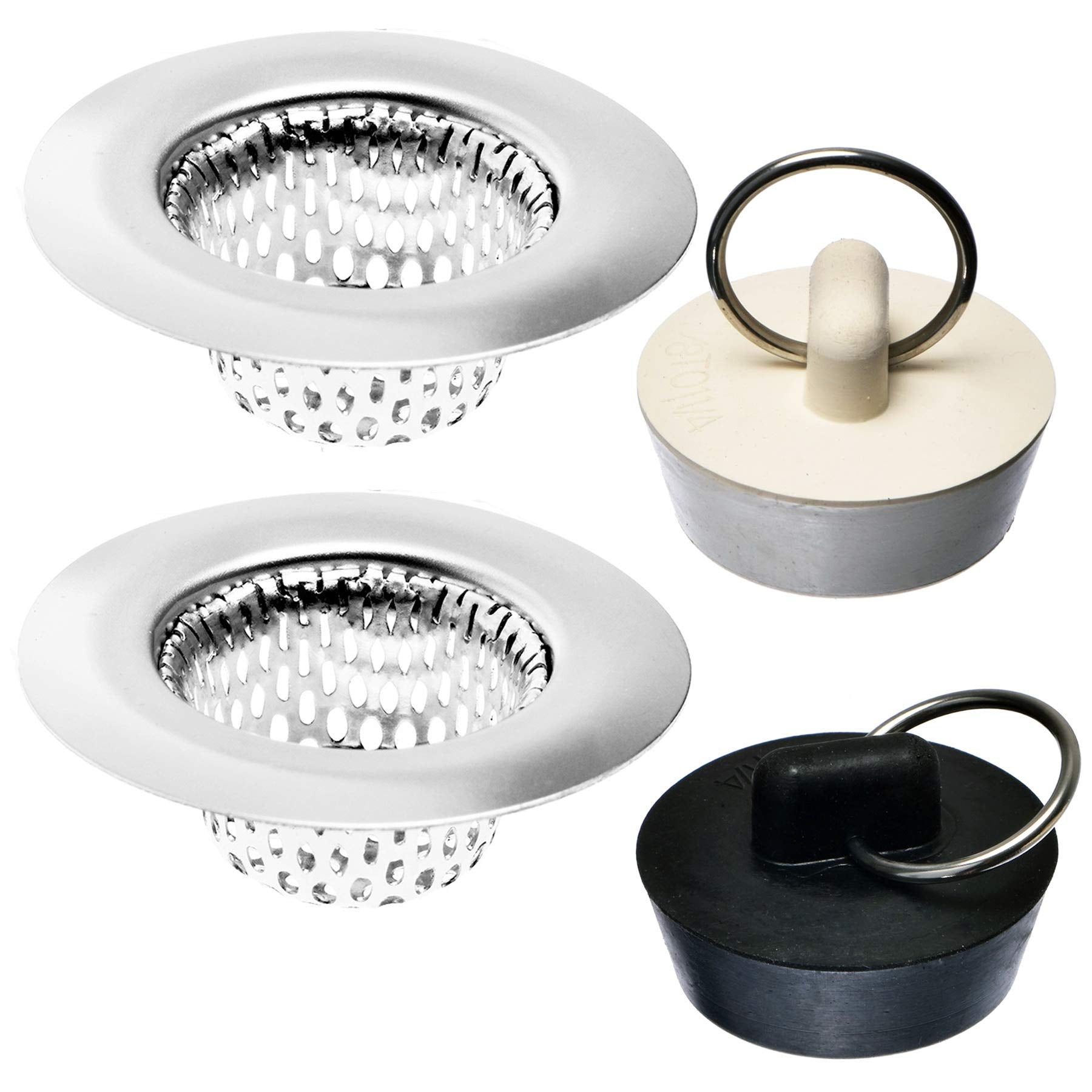 4 Pack - Bathroom Sink Strainers And Stopper Plug Combo - 2.125'' Top / 1'' Basket, Stainless Steel Strainers And Rubber Plug St