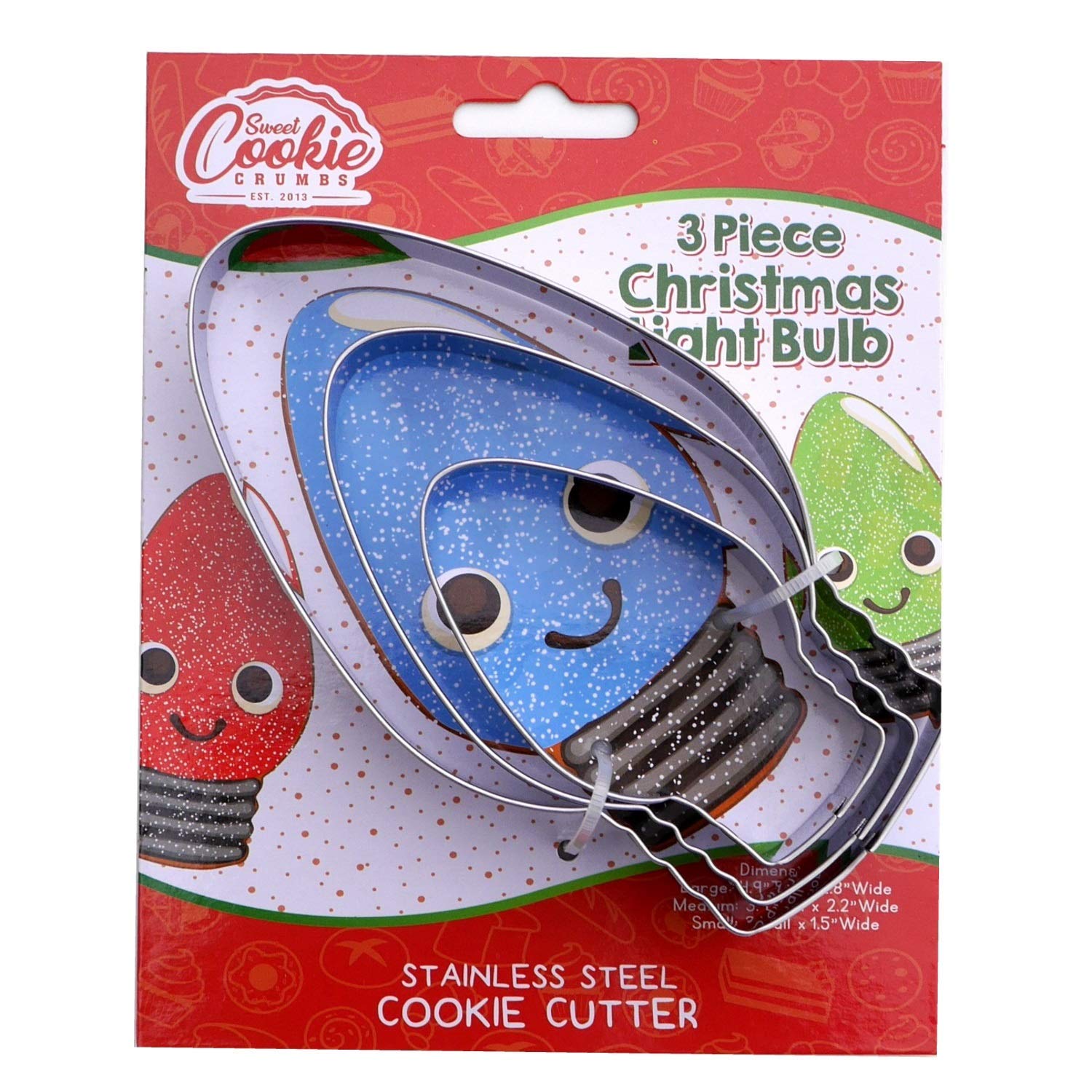 Christmas Light Bulb Cookie Cutter 3 Piece Set, Premium Food-Grade Stainless Steel, Dishwasher Safe (Light Bulb 3 Piece)