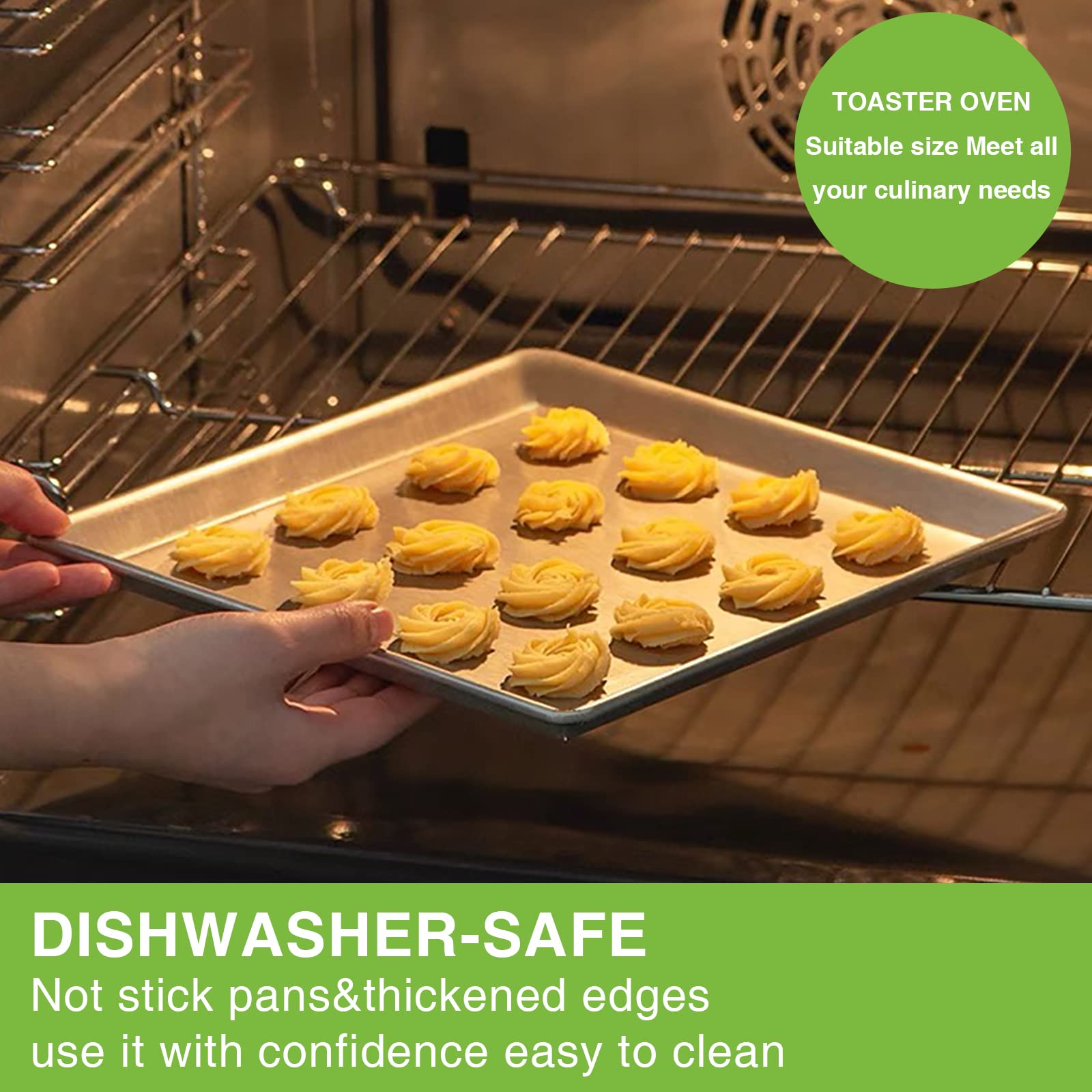 Baking Pans Sheet, 3 Piece Large Cookie Sheets Stainless Steel Baking Pan For Toaster Oven, Umite Chef Non Toxic Tray Pan, Mirro