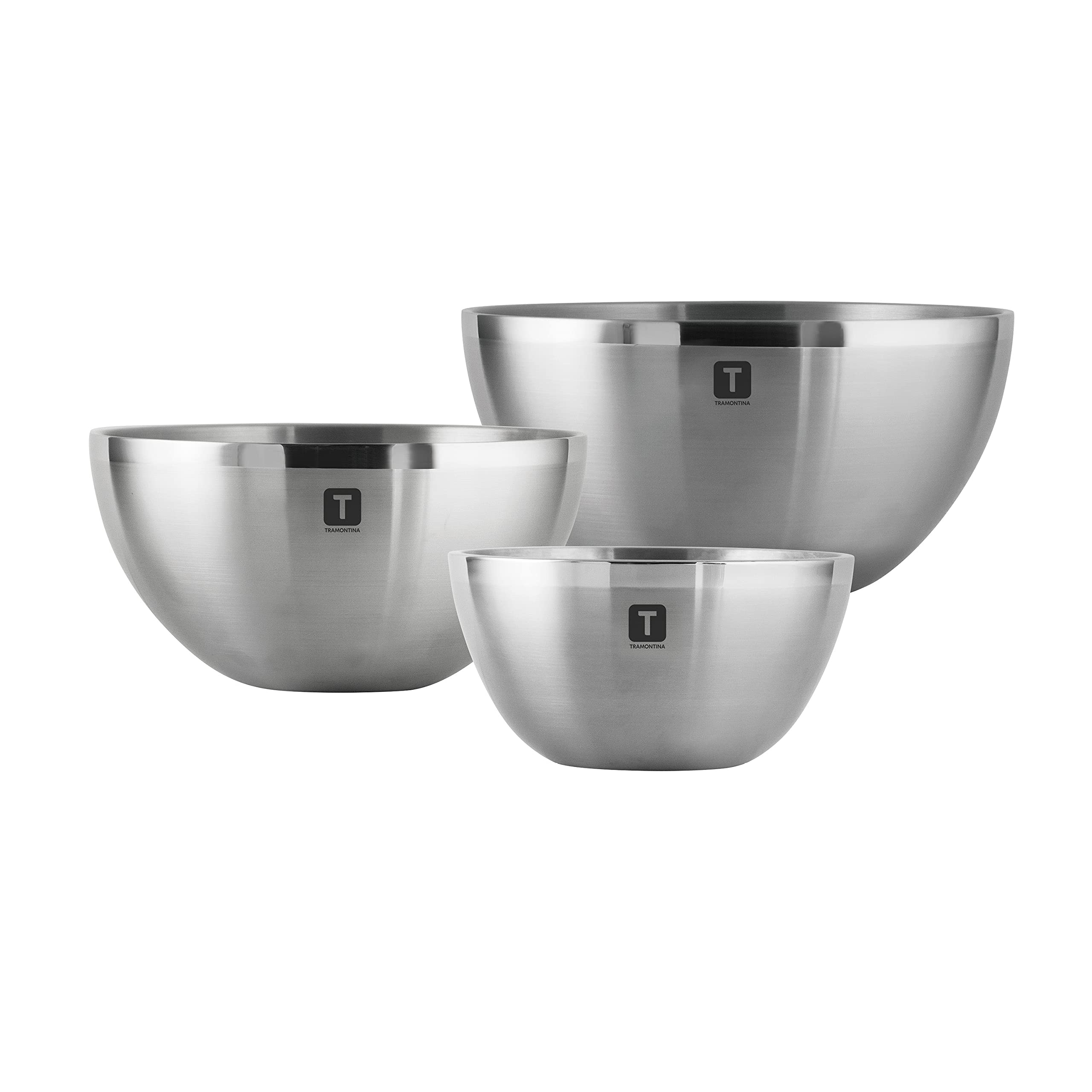 Tramontina Stainless Steel Mixing Bowls - 3-Pack, Double Wall, Durable Design, Model 80202/008DS
