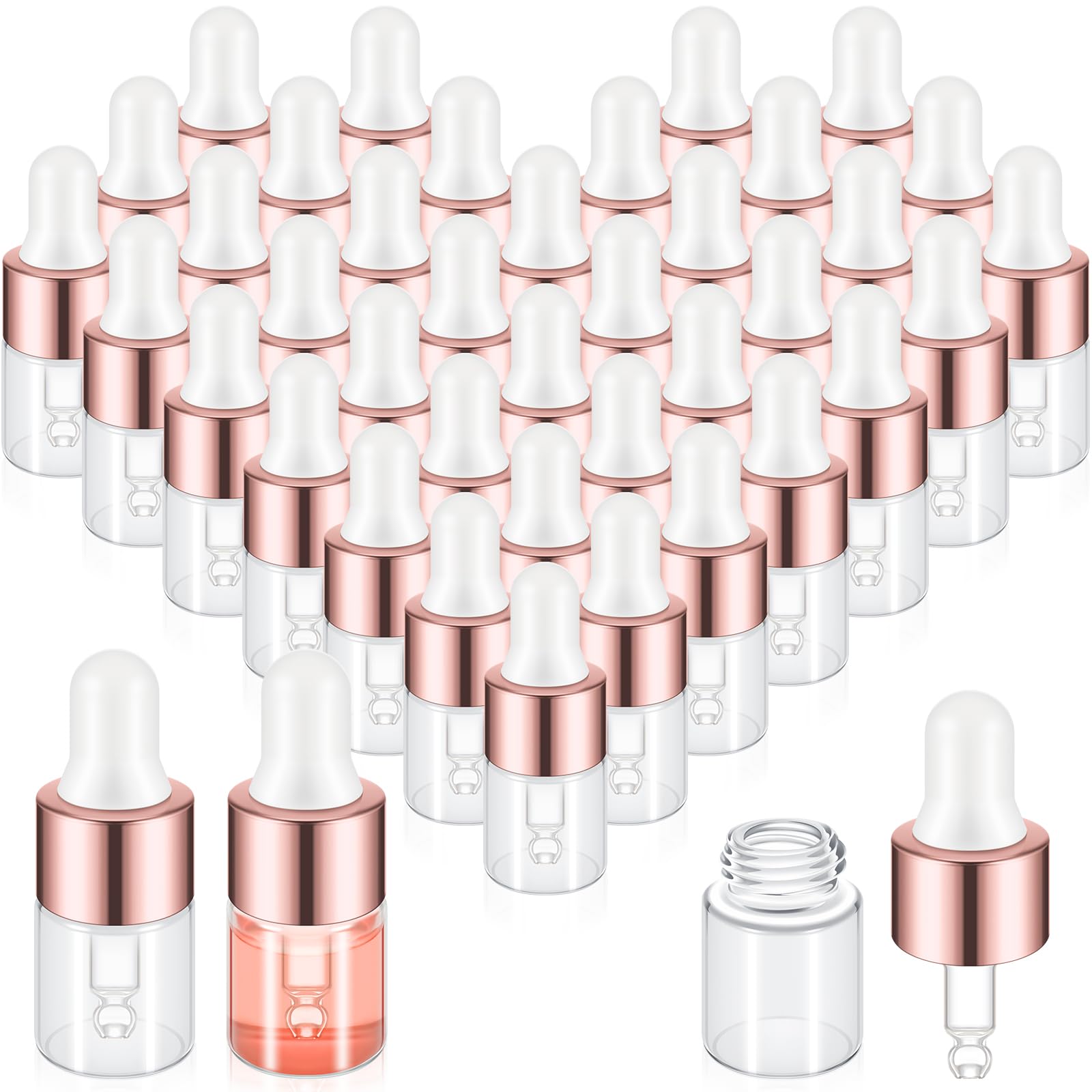 Didaey 100 Pcs Mini Glass Dropper Bottle Bulk, 2 Ml Rose Gold Clear Essential Oil Dropper Bottles Small Tincture Empty Bottles S