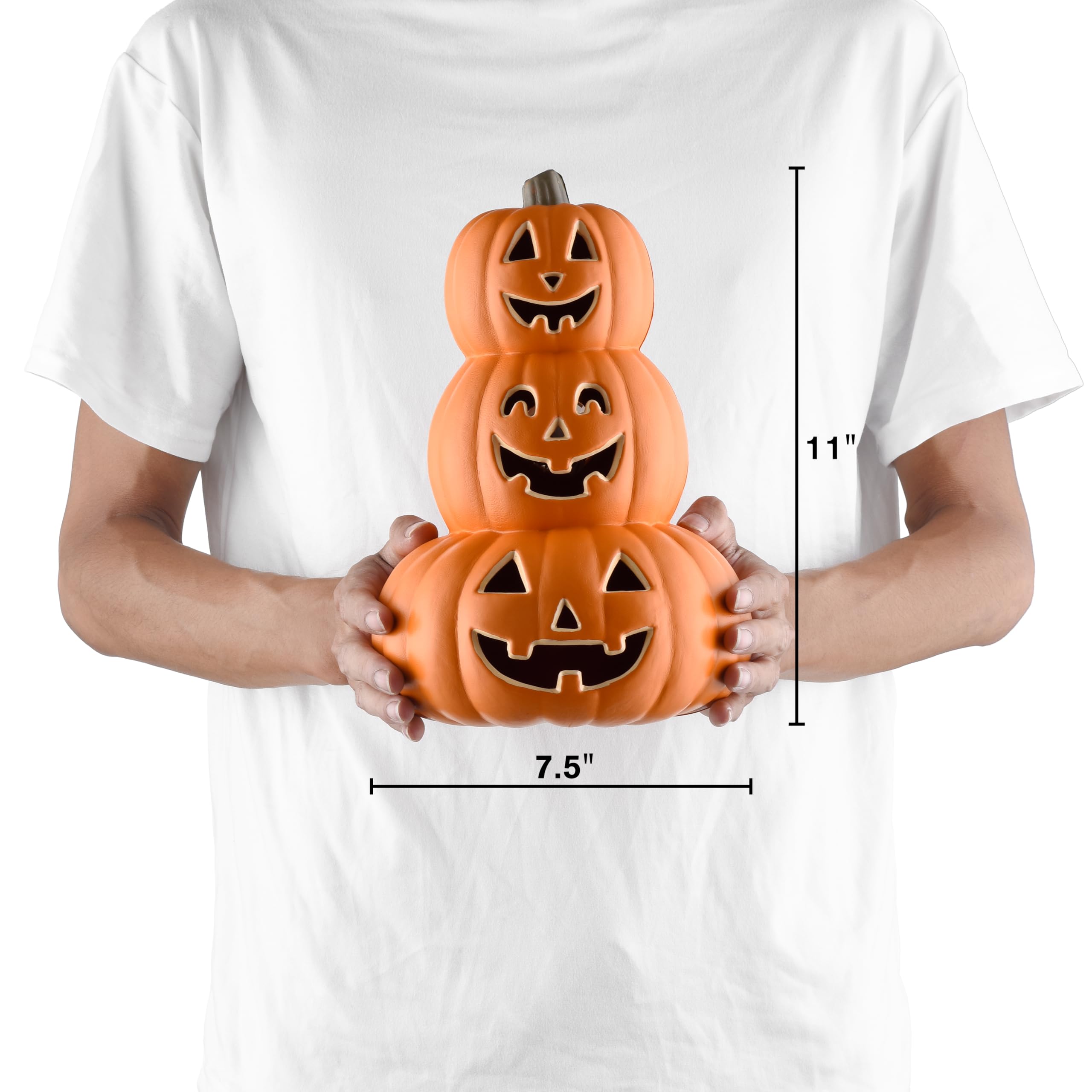 Evelyne Stacked Jack-O-Lantern Pumpkin Decoration - 3-Tier Light-Up Halloween Gourd HDPE Plastic - Indoor/Outdoor Fall Decor wit