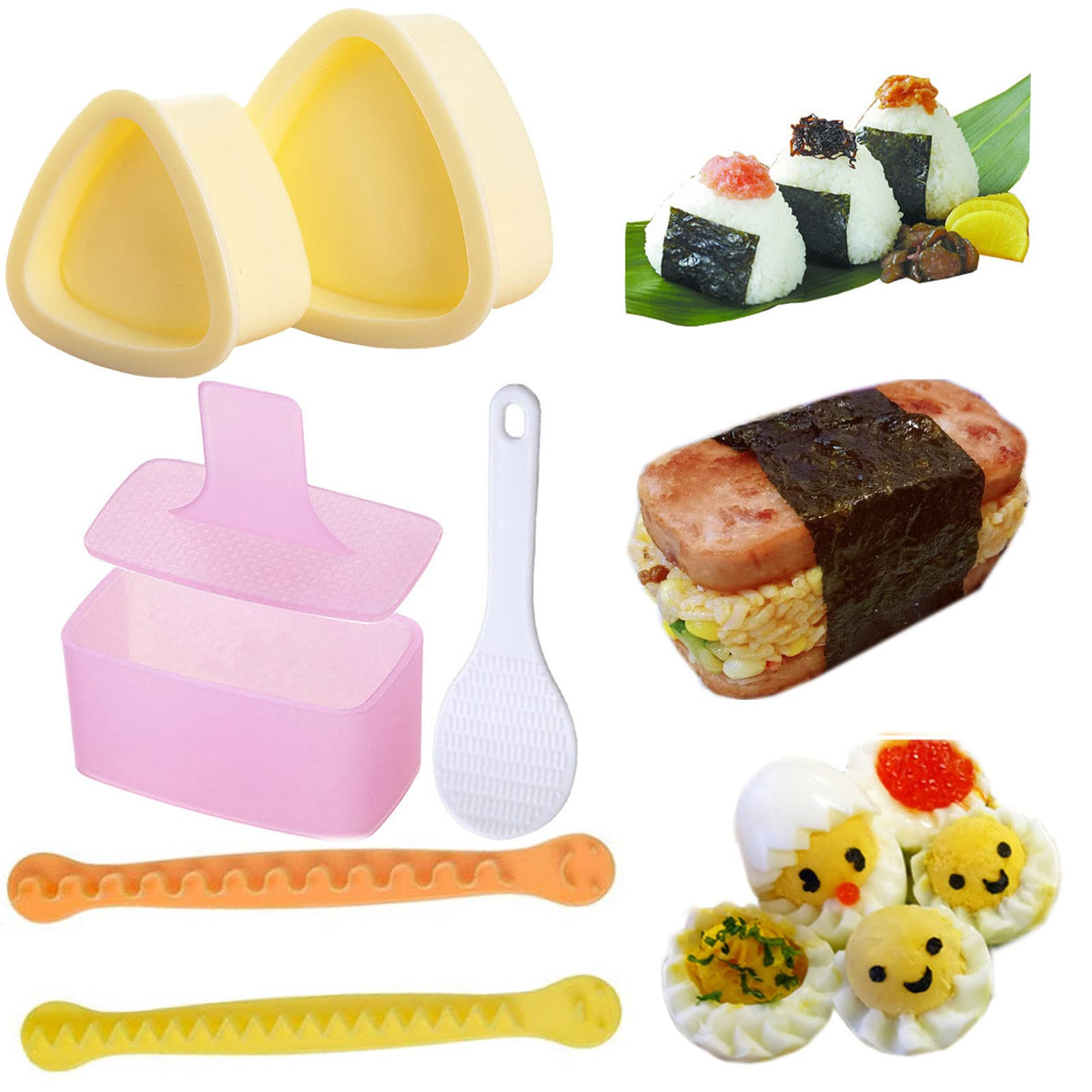 Onigiri Mold, 3 Kits Bento Tools, Triangle Rice Ball Mold(S + L), Musubi Mold, Musubi Maker Press Kit, Boiled Egg Engraving Tool