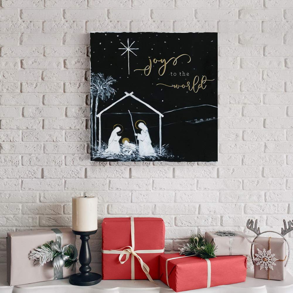 Renditions Gallery Christ In A Manger Wall Art, Religious Christmas, Jesus, Mary, And Joseph, Joy To The World, Premium Gallery