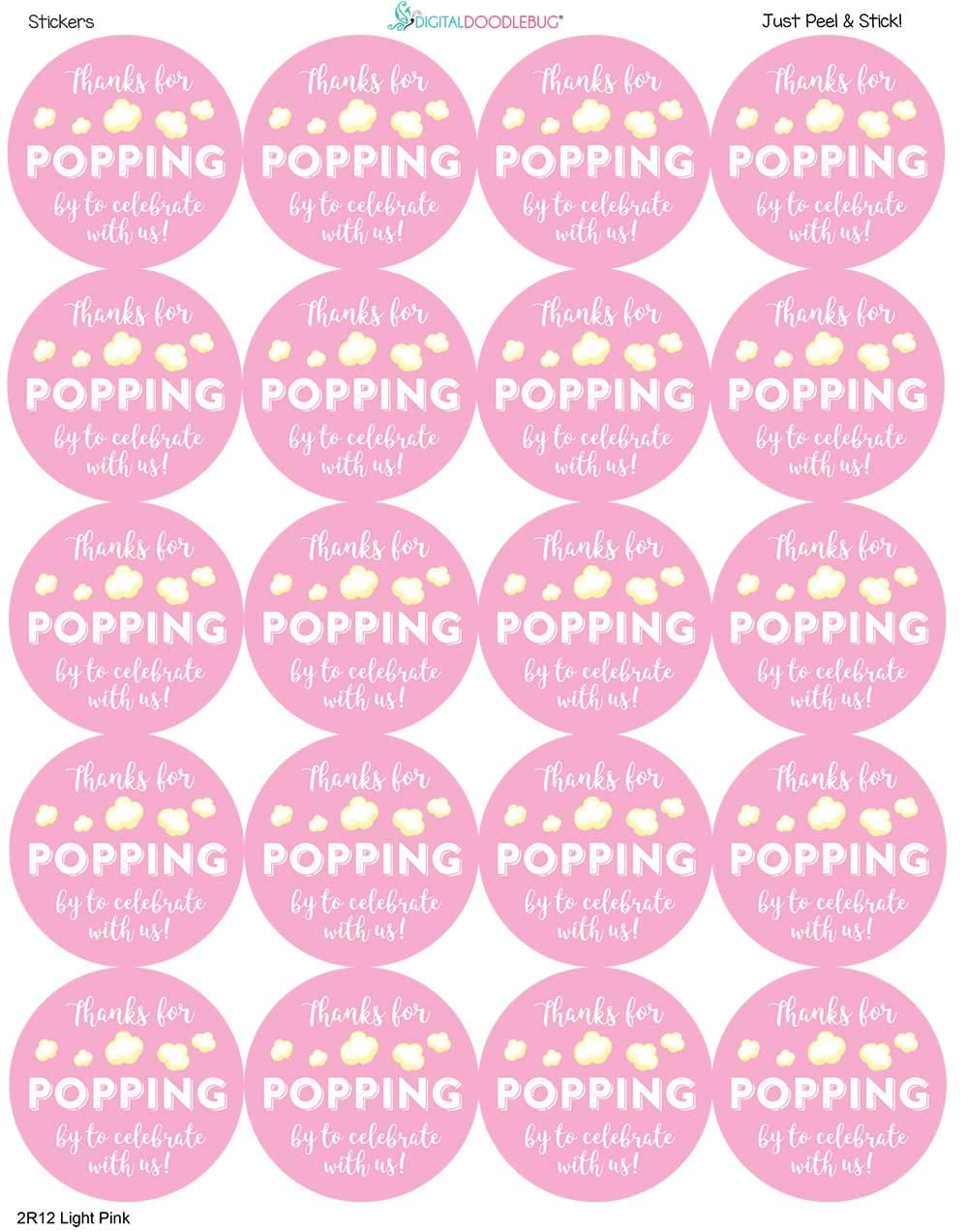 1.9 Inch Thanks For Popping By Wedding Stickers Set Of 60 (Light Pink)