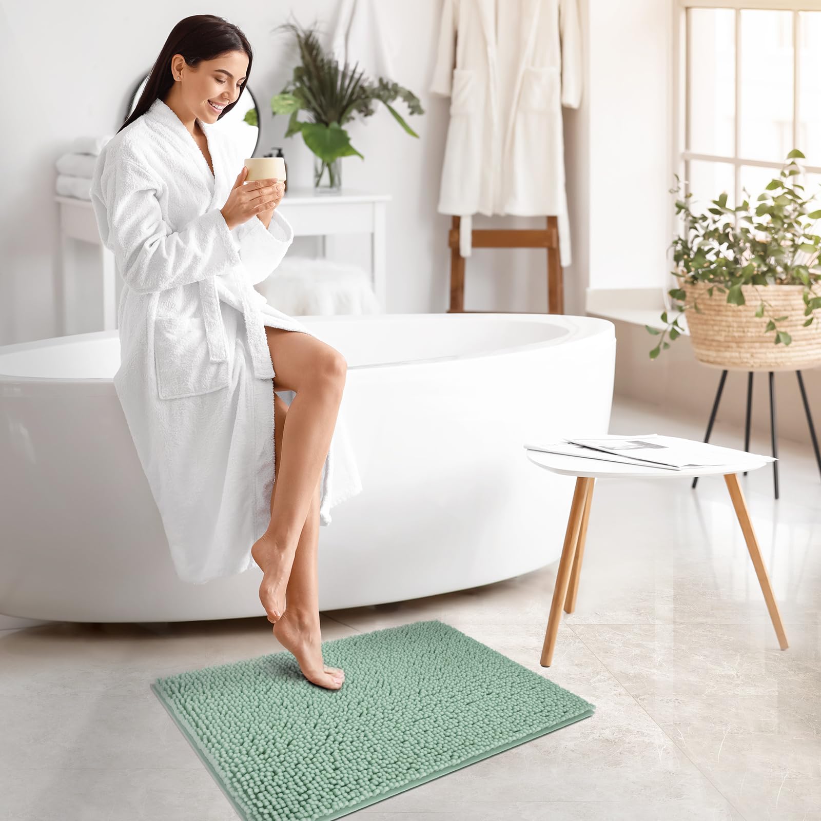 Chenille Soft Plush Bath Rugs for Bathroom  32''x20'' Non-Slip Absorbent Machine Washable Bathroom Fluffy Carpet Mats for Shower Floor and Bathtub - Seaform Green