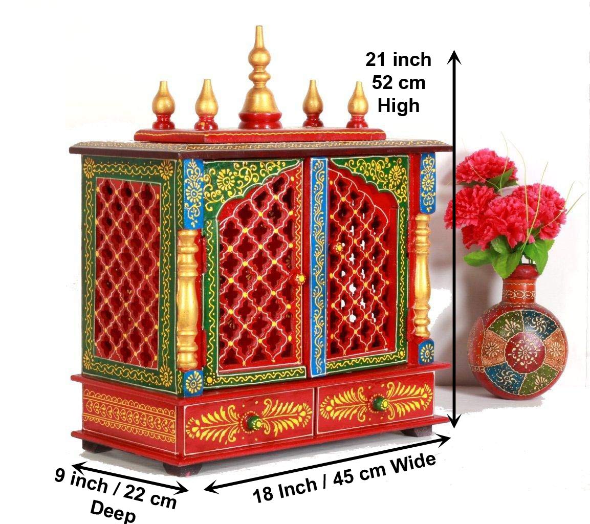 Home and Bazaar Rajasthani Ethnic Handcrafted Wooden Temple/Mandir/Pooja Ghar/Mandapam (Multicolor12)