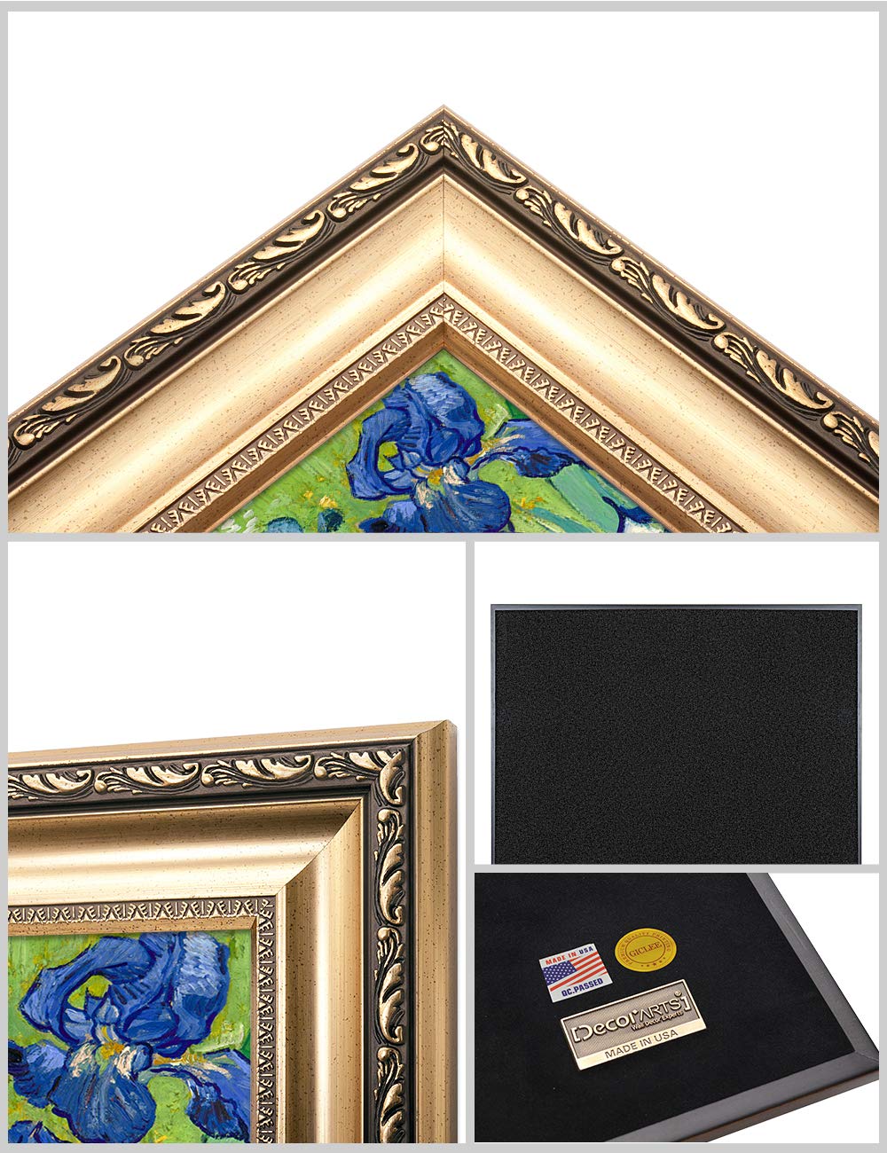 Decorarts - Irises In The Garden - Vincent Van Gogh. Giclee Print On Canvas With Matching Golden-Relief Framed Wall Art. Picture
