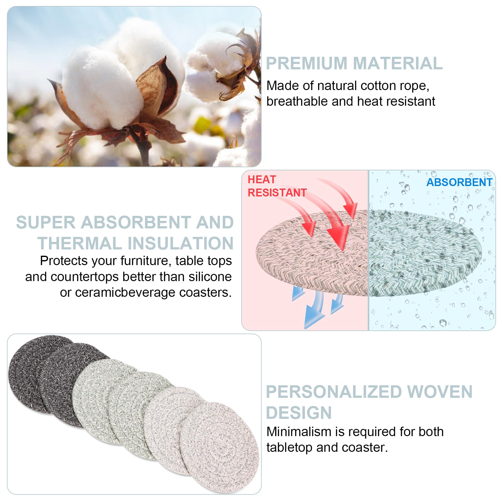 Yygmss 6 Pcs Woven Braided Coasters For Drinks Absorbent-Modern Dinning Room Decor Housewarming Cup Mat-Hot Cold Drinking Good C
