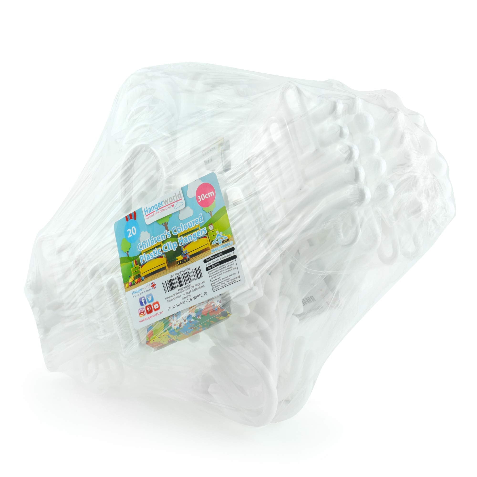 Hangerworld 11.8Inch Kids Child Baby Pant And Skirt Hangers With Clips Swivel Hook (20 Pack, White)