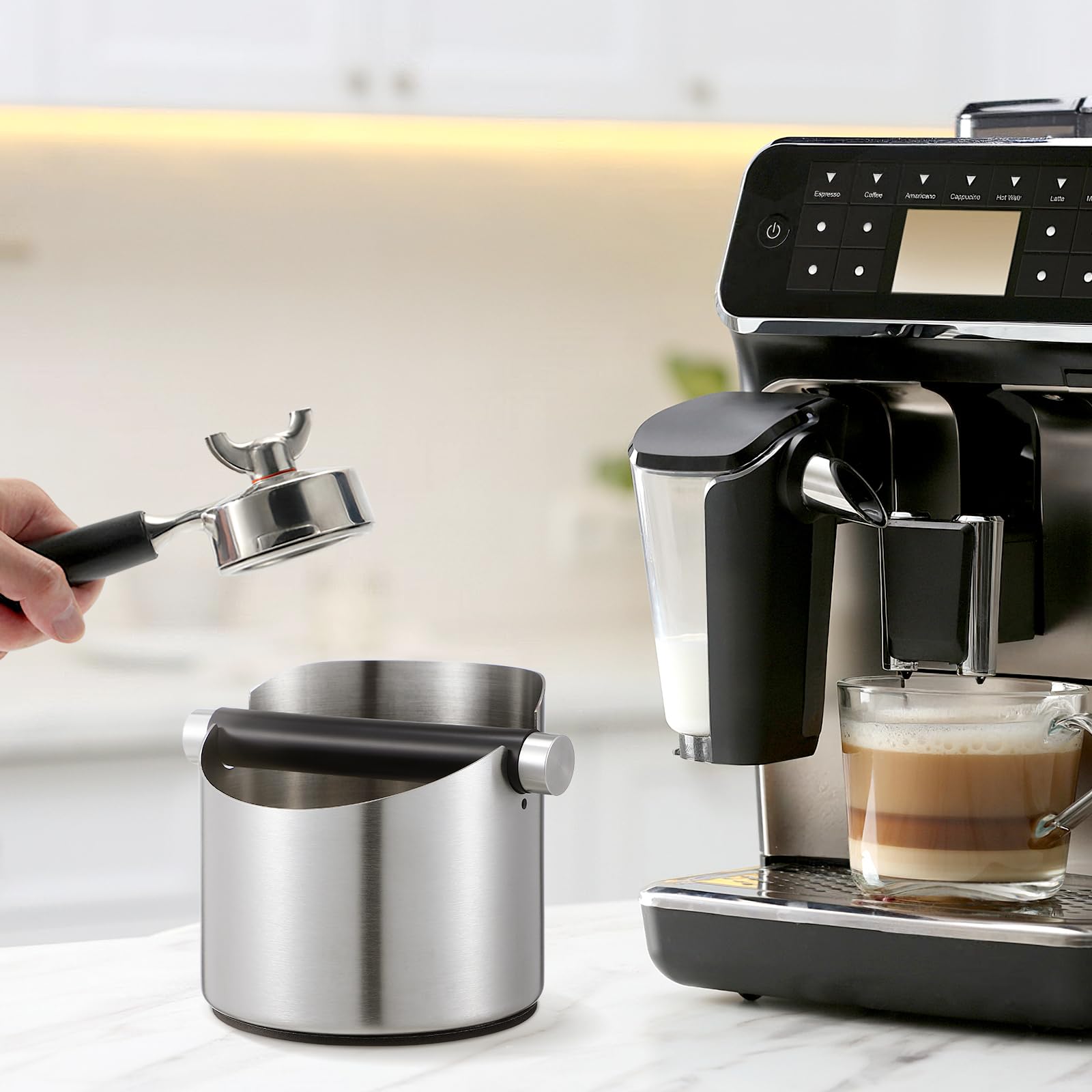 Jojofuny Espresso Knock Box, Stainless Steel Coffee Grounds Container, Knock Style Dump Bin, Grind Waste Bin, Coffee Maker Acces