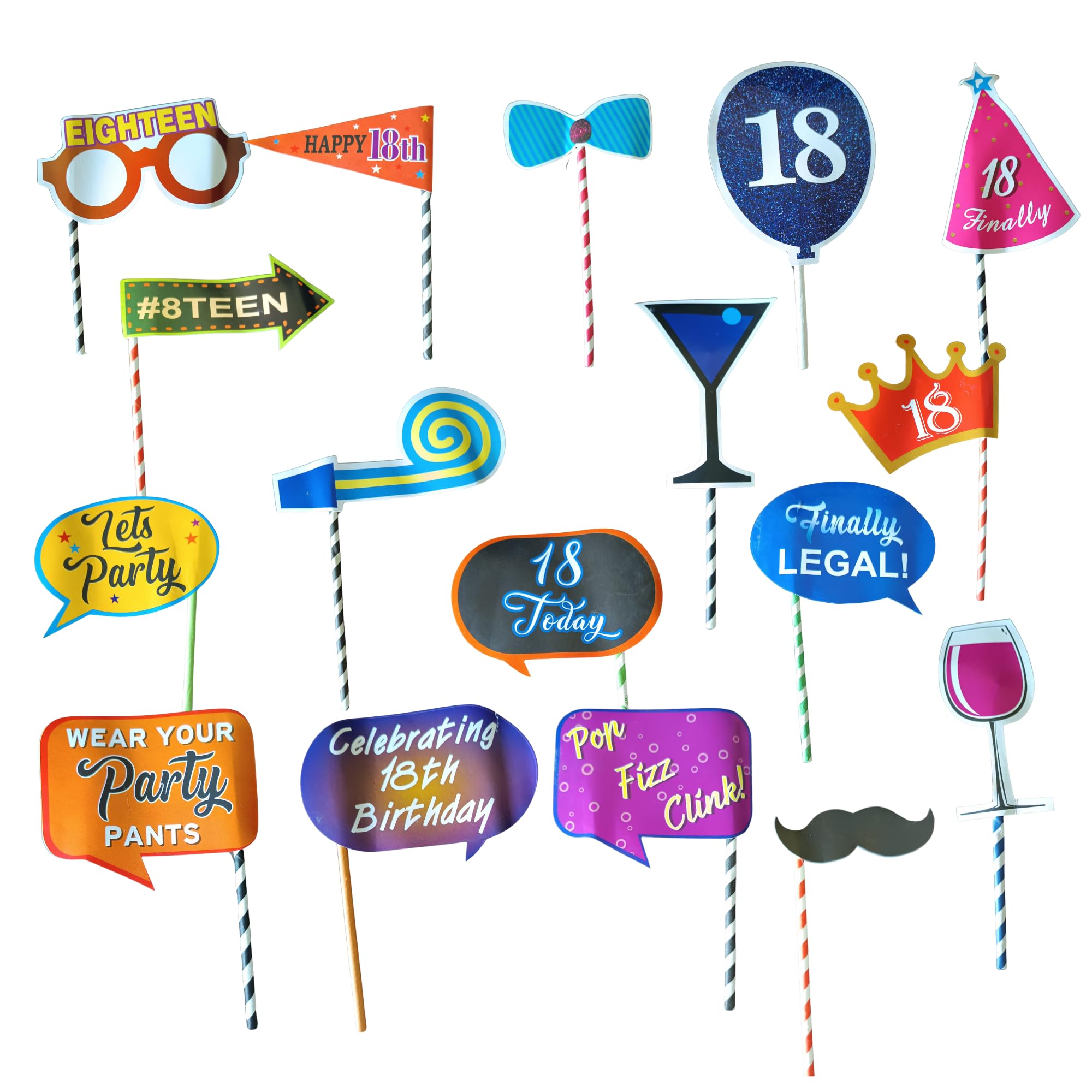 FI  FLICK IN 17 Pcs Props for Birthday Photoshoot 18th Birthday Props Decorations Items Funny Prop Photo Booth Dcor
