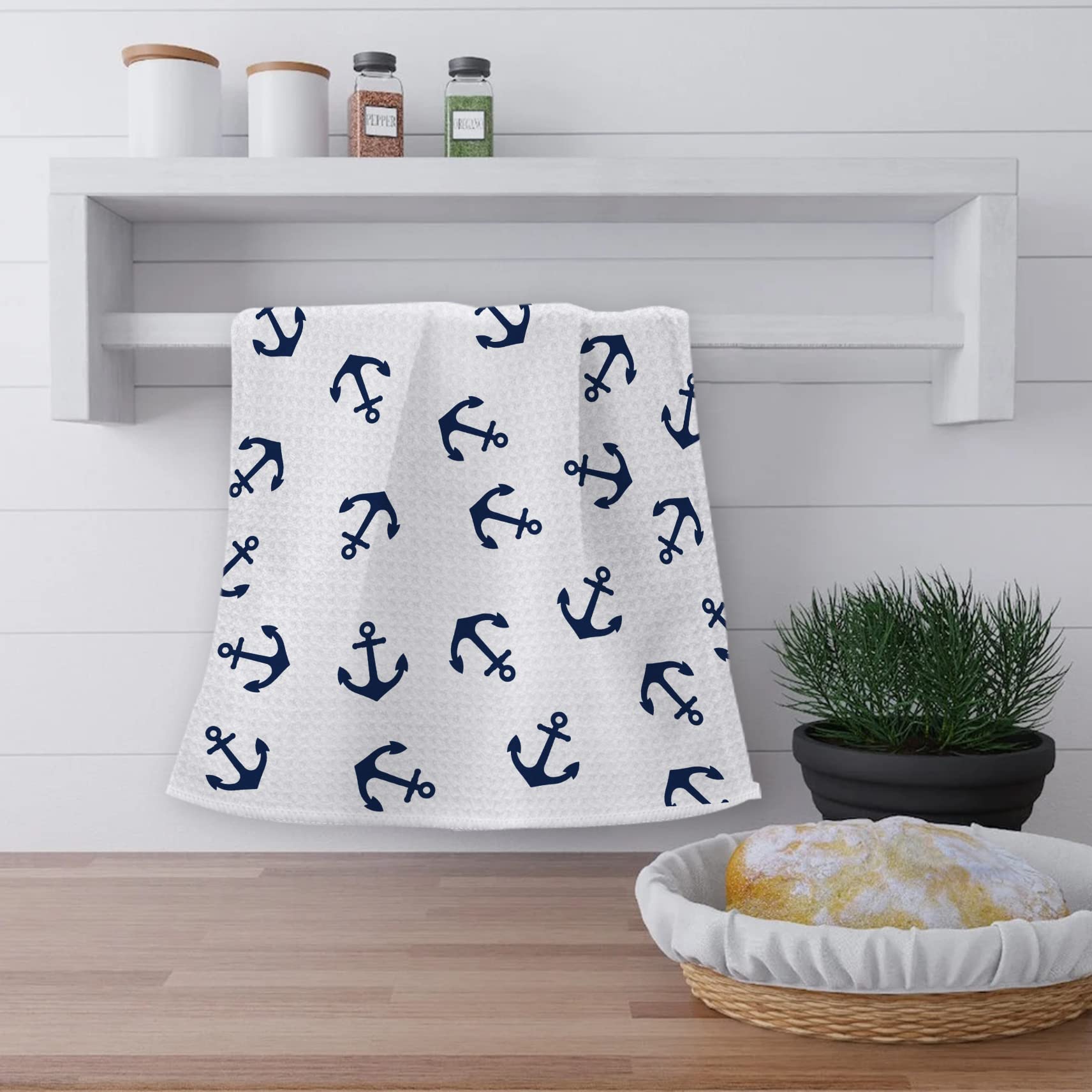 Ohsul Nautical Anchor Pattern Highly Absorbent Beach Towels Kitchen Towels Hand Towels Bath Towels,Anchor Sign Guest Towels Tea